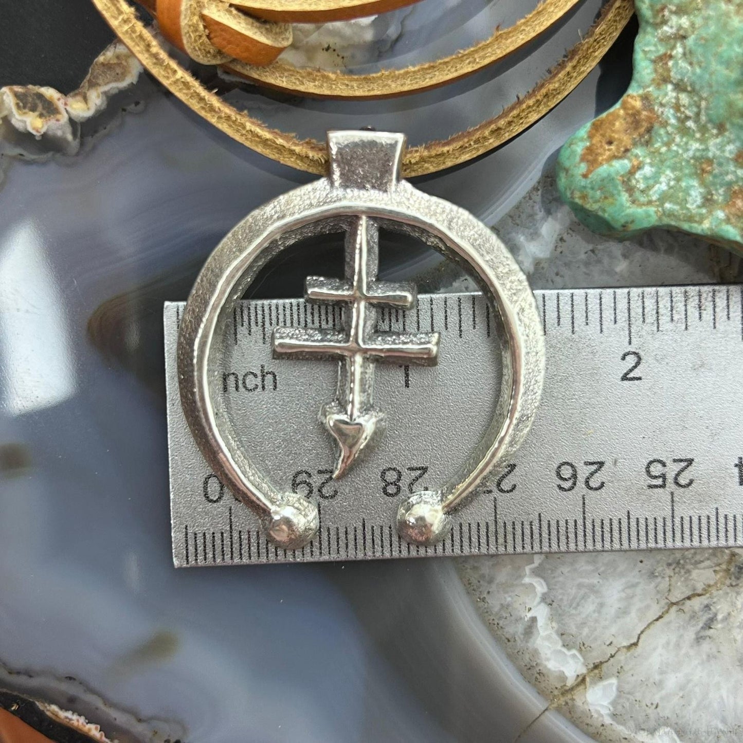 Gary Custer Sterling Silver Tufa Cast Cross Naja Unisex Pendant w/Leather Cord