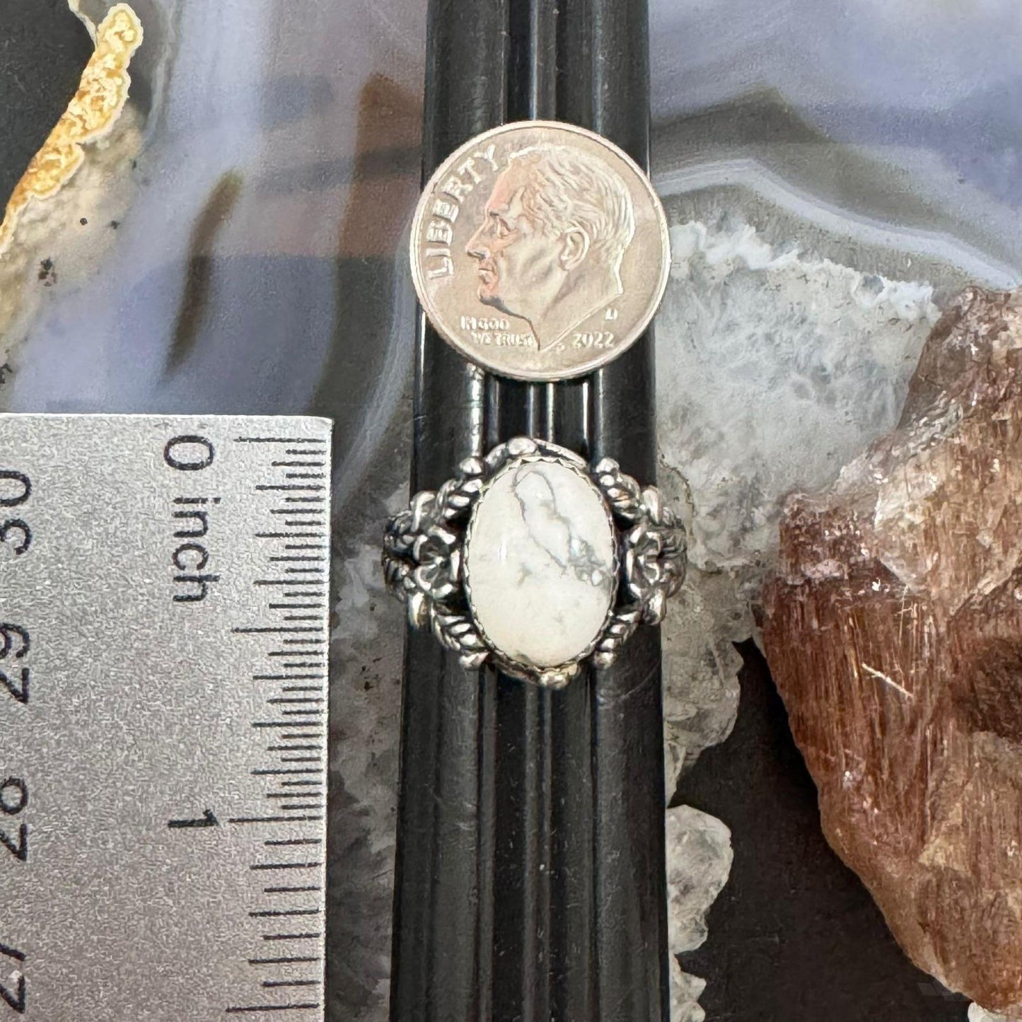 Carolyn Pollack Sterling Silver Oval Howlite Decorated Ring Size 8 For Women