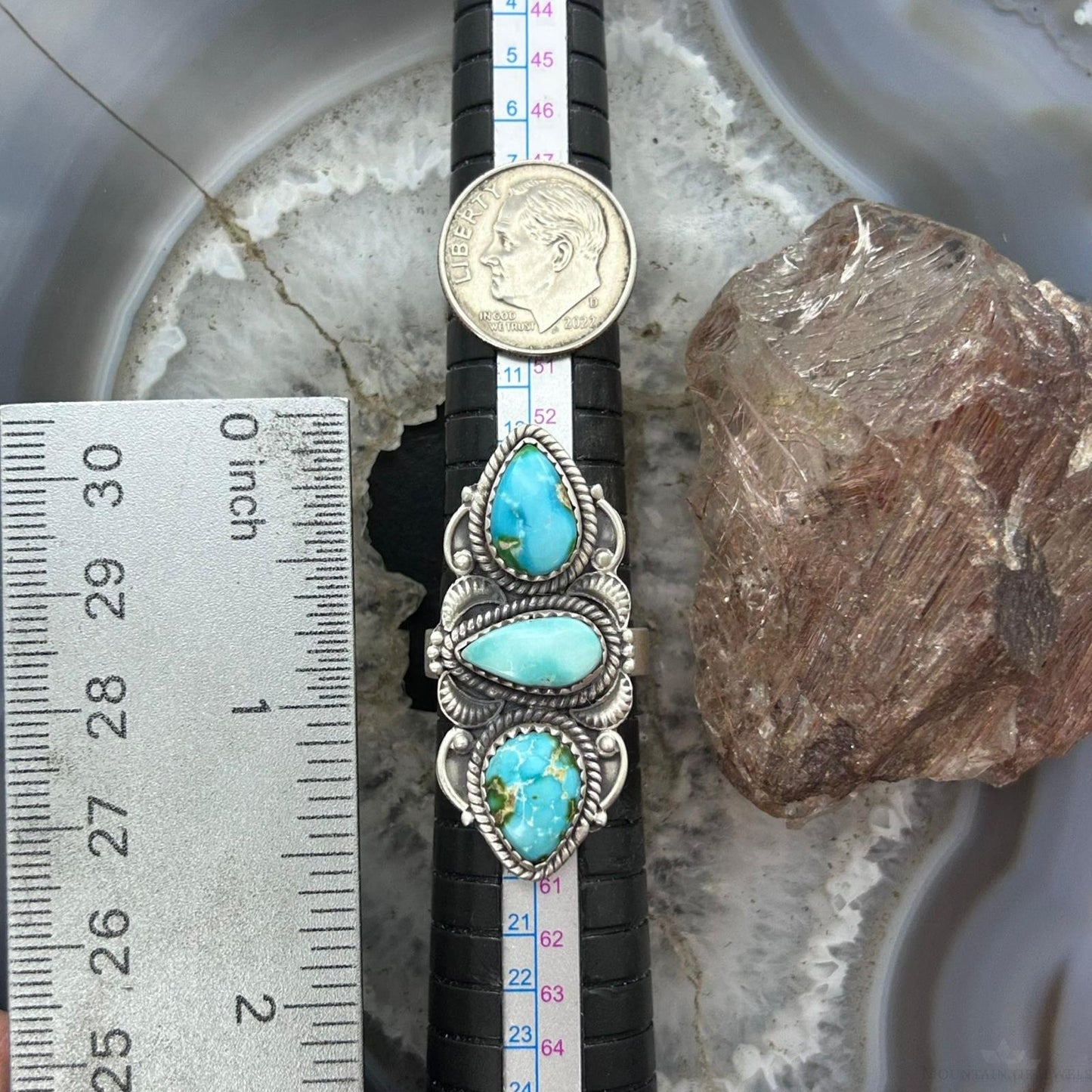 Sterling Silver Southwestern Style 3 Sonora Gold Turquoise Adjustable Ring For Women #1