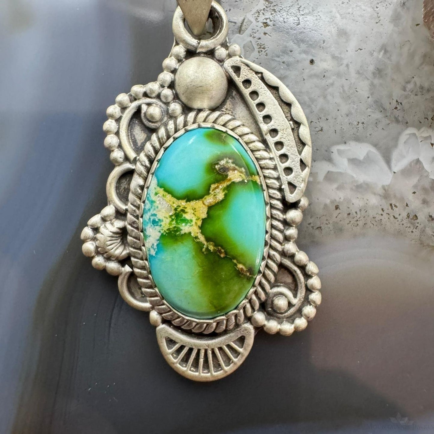 Sterling Silver Southwestern Style Oval Sonora Gold Turquoise Pendant For Women
