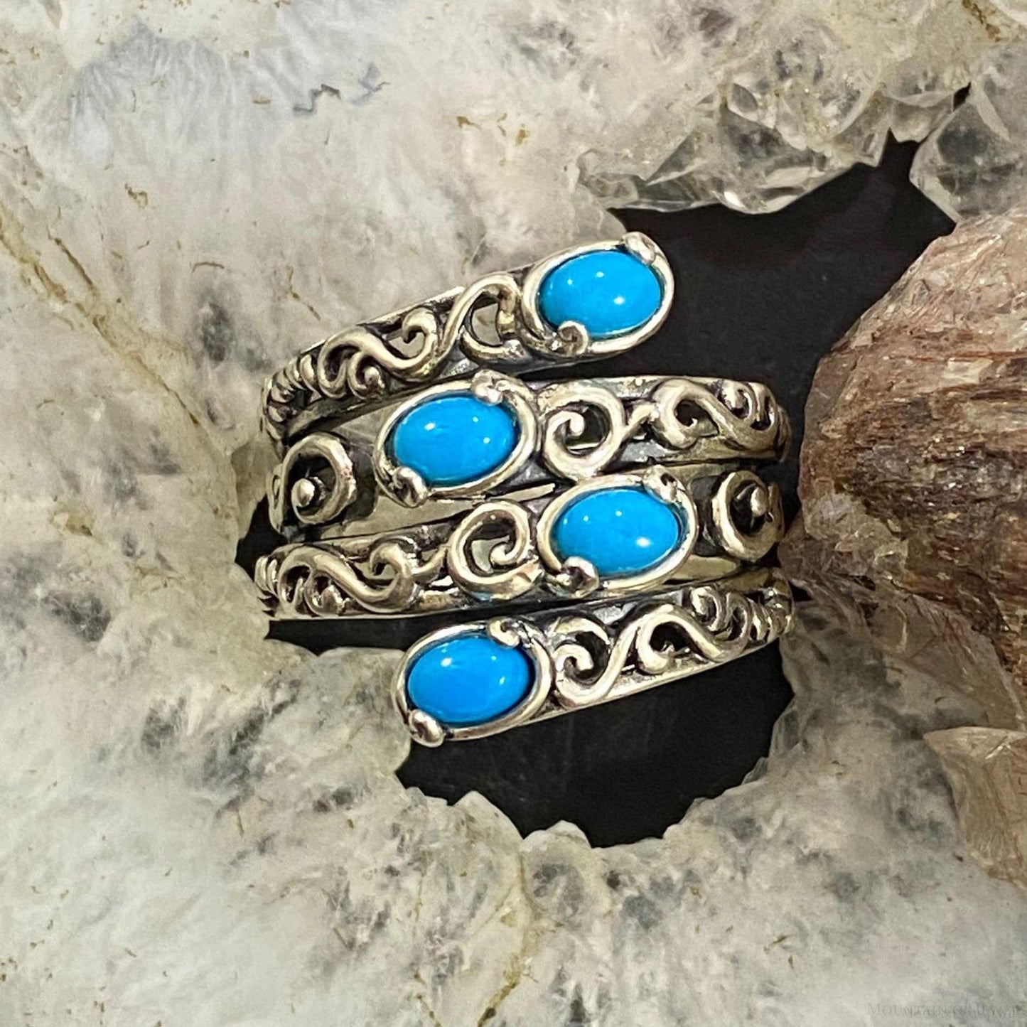 Carolyn Pollack Sterling Silver 4 Sleeping Beauty Turquoise Decorated Ring For Women