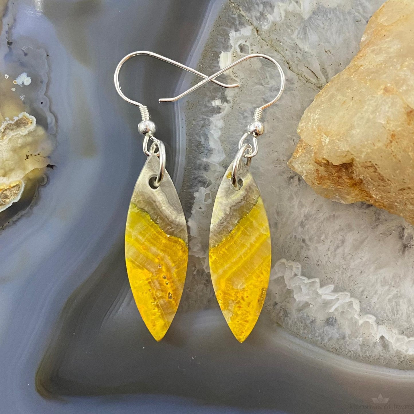 Sterling Silver Marquise Bumblebee Jasper Slab Dangle Earrings For Women #151