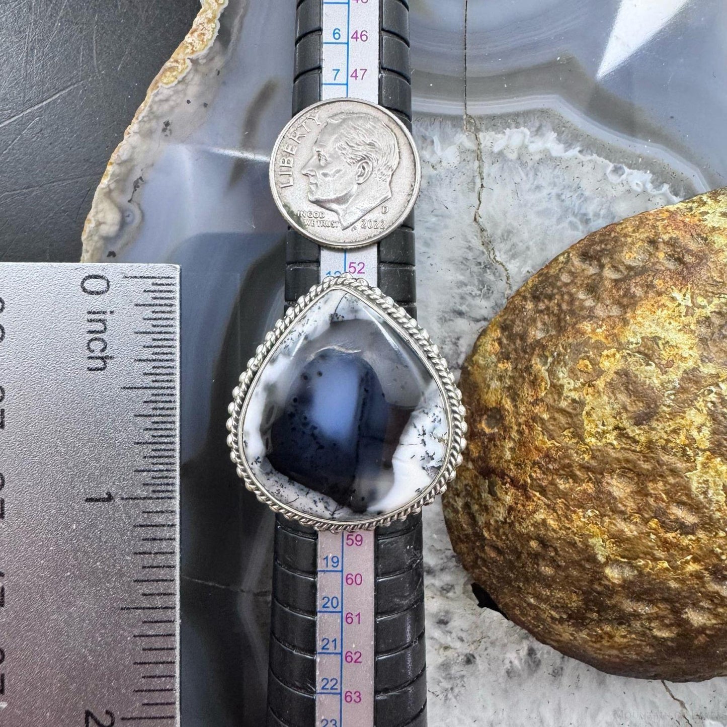Sterling Silver Southwestern Style Teardrop Dendrite Agate Ring Size 7.5 For Women