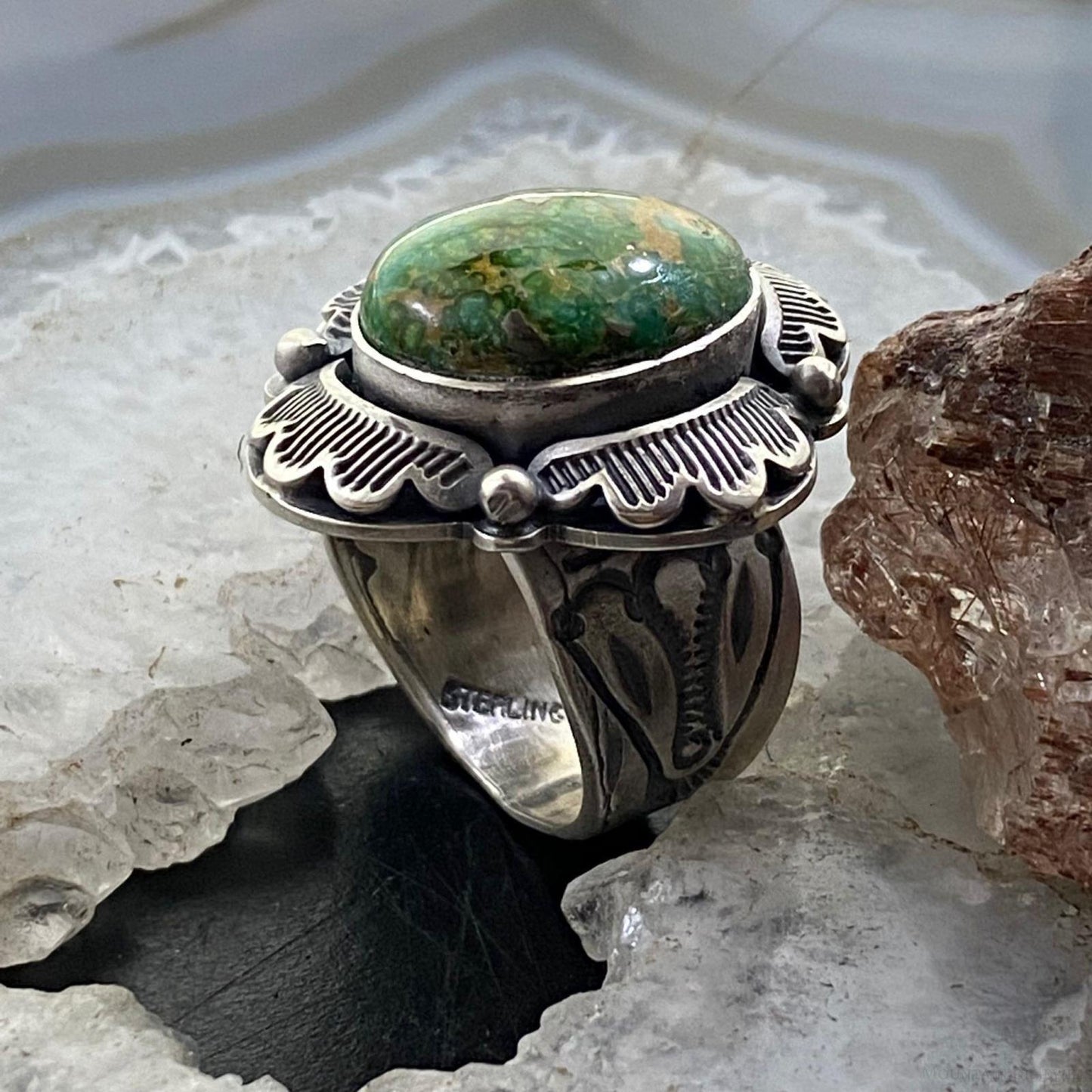 Gilbert Platero Native American Sterling Silver Oval Turquoise Ring Size 9