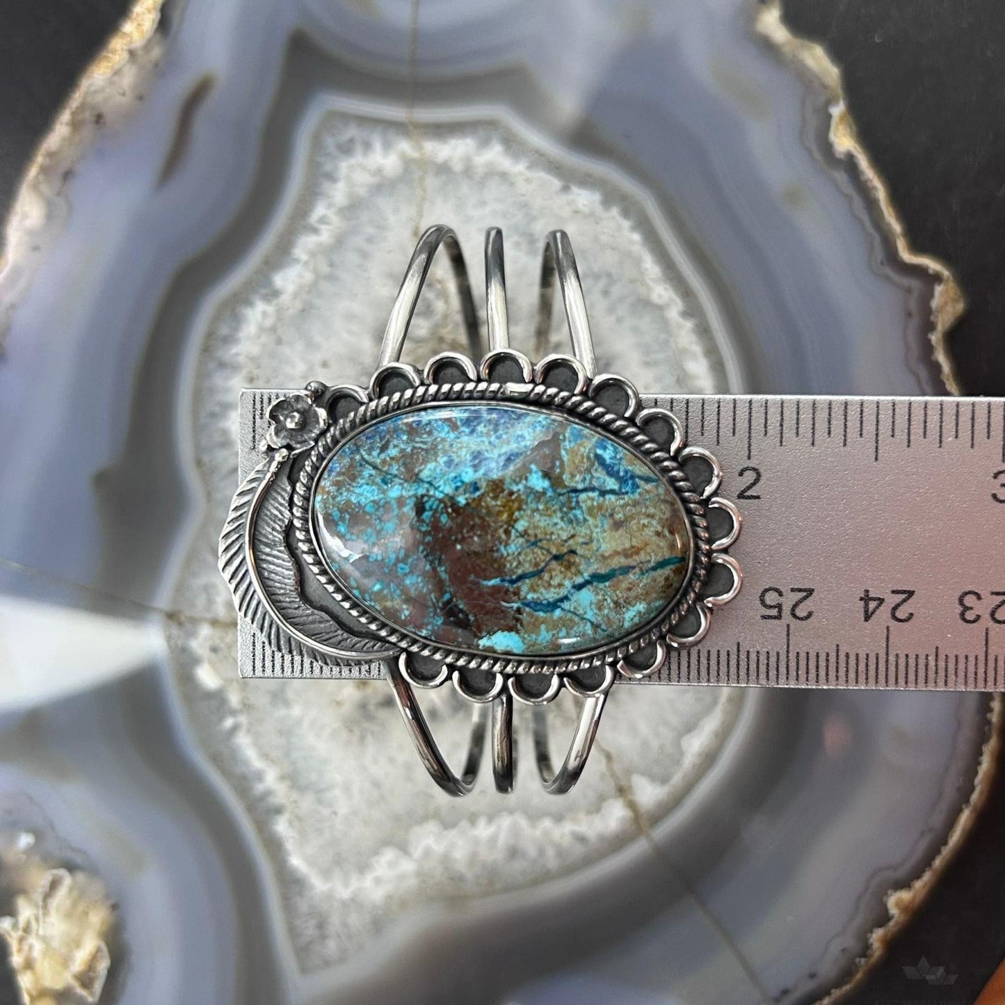 Sterling Silver Southwestern Style Large Oval Shattuckite Bracelet For Women