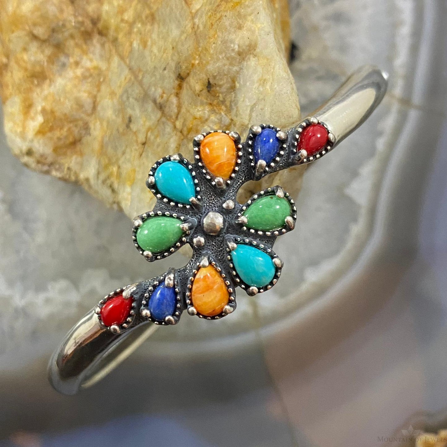 Carolyn Pollack Southwestern Style Sterling Silver Multi-Gemstone Cluster Bracelet For Women