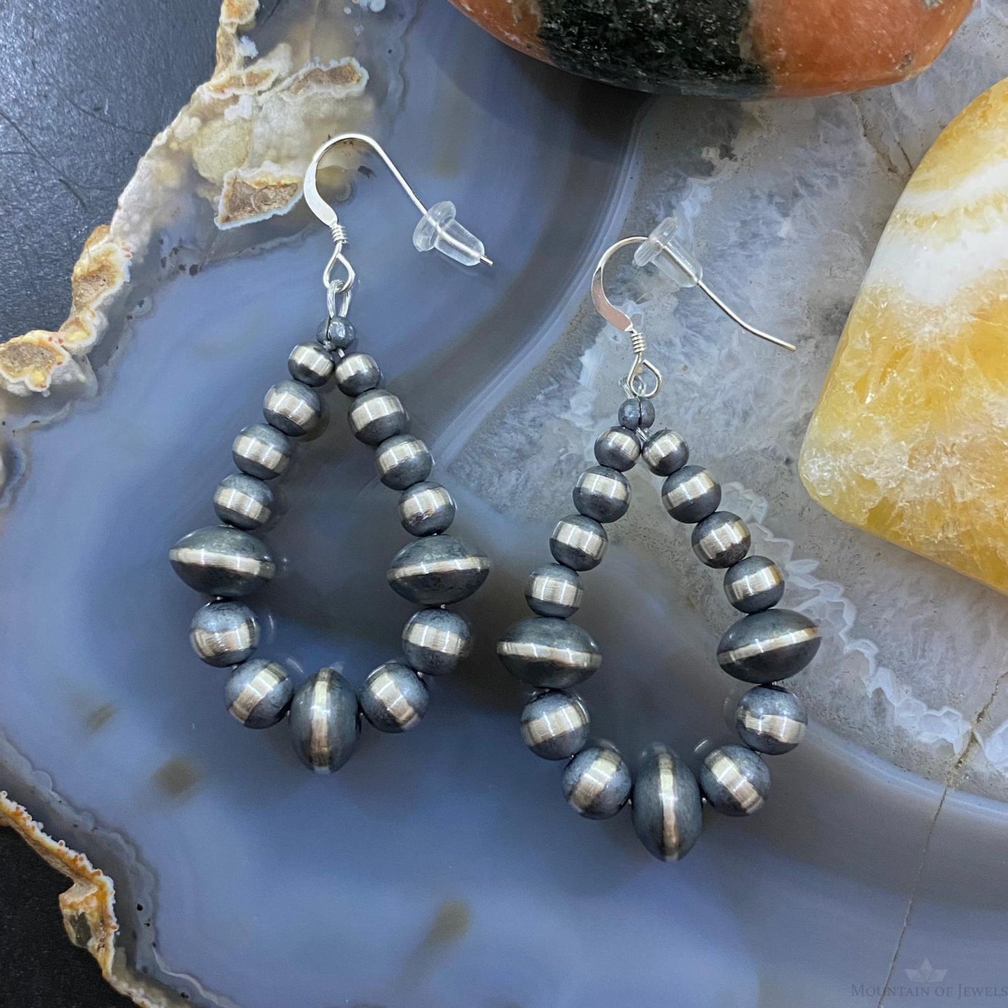 Navajo Pearl Bead 4-5mm & Saucer 9 mm Sterling Silver Dangle Earrings For Women