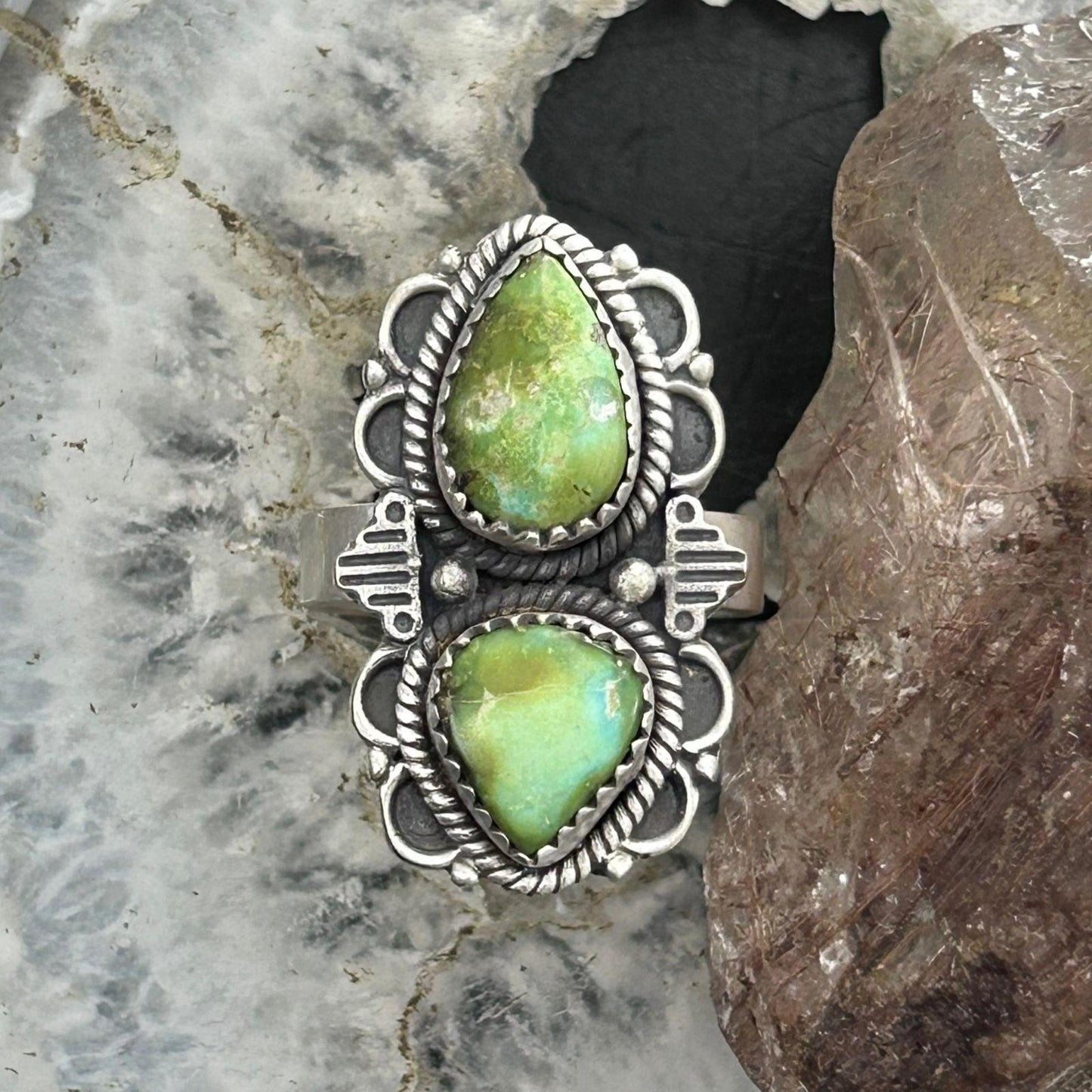 Sterling Silver Southwestern Style Sonora Gold Turquoise Adjustable Ring For Women #10