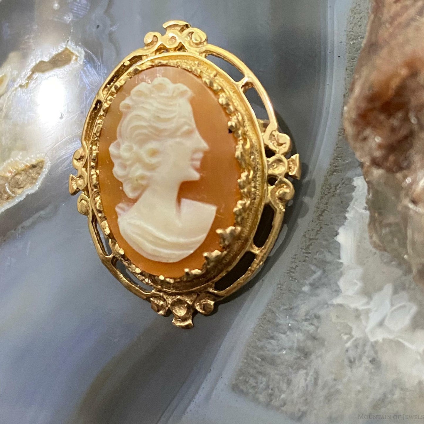14K Yellow Gold Cameo Brooch/Pendant For Women