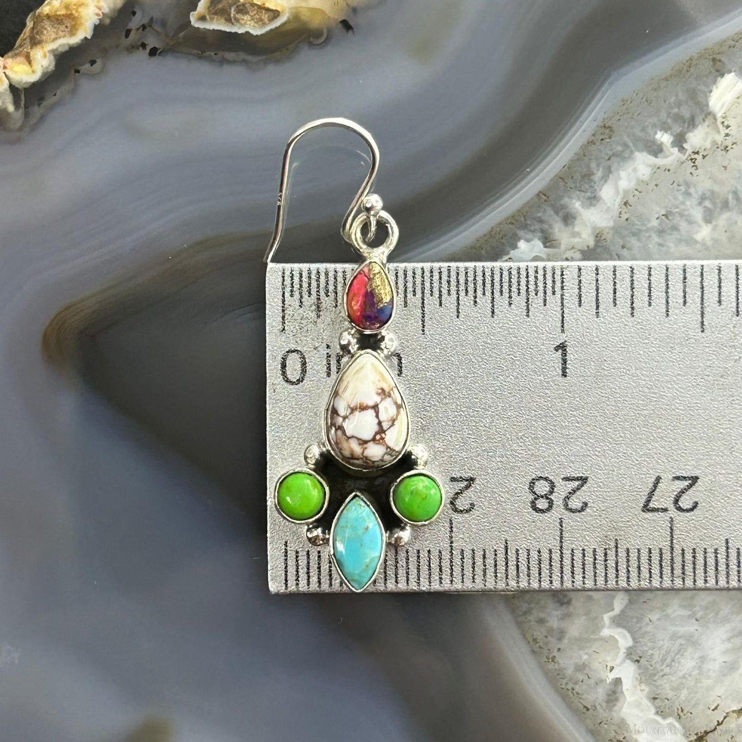 Sterling Silver Southwestern Style Multistone Dangle Earrings For Women #9