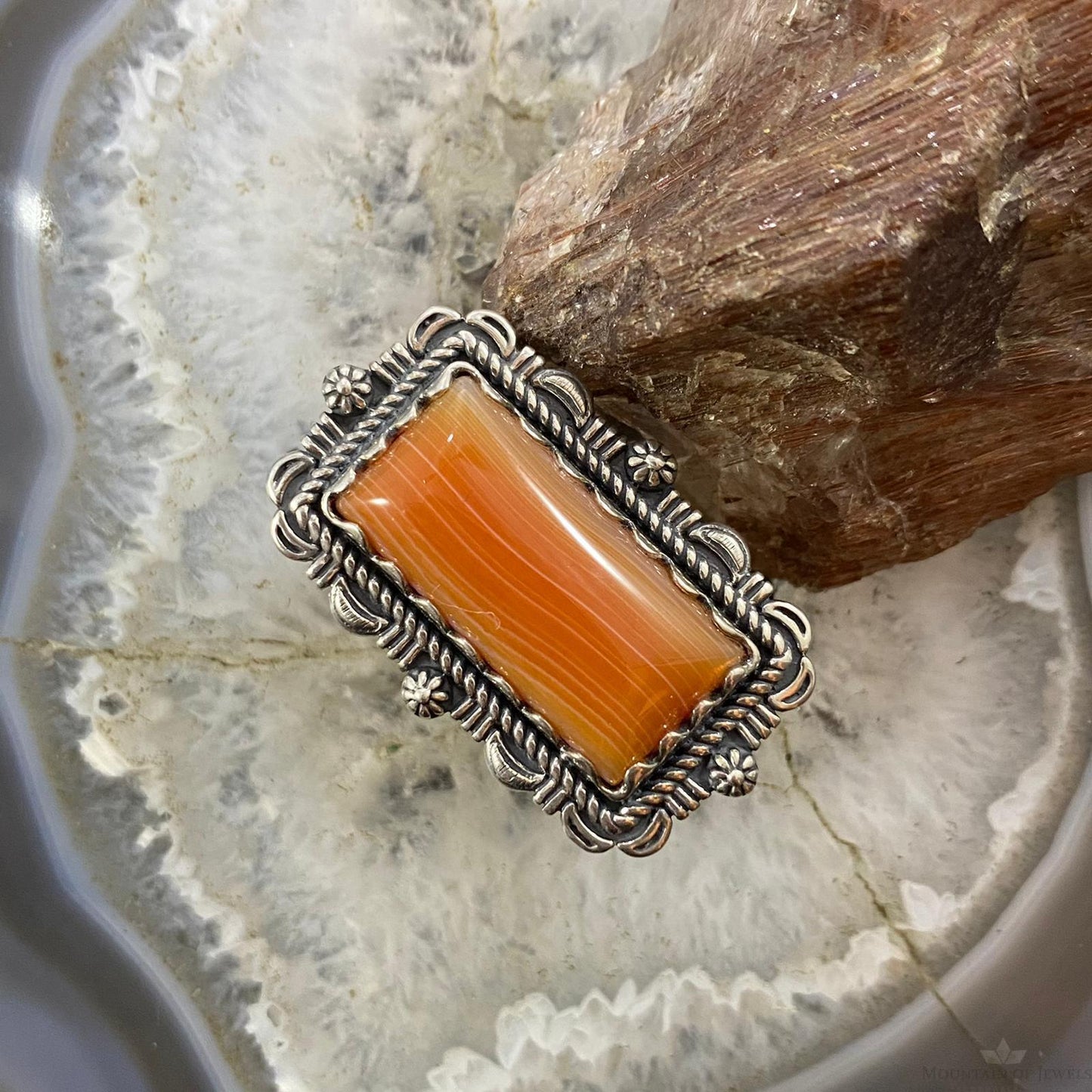 Carolyn Pollack Sterling Silver Elongated Rectangle Carnelian Ring Sz 8.5, 9.25