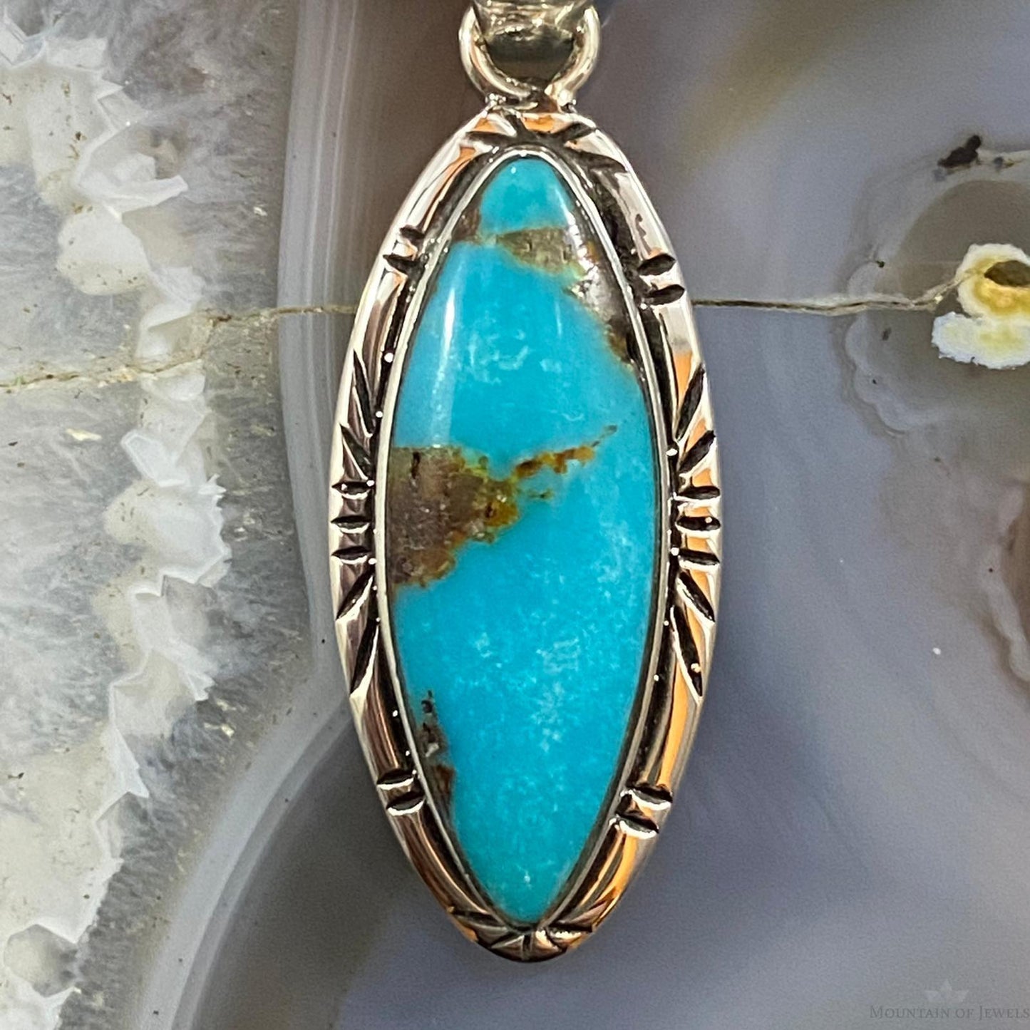 Native American Sterling Silver Turquoise Marquise Pendant For Women
