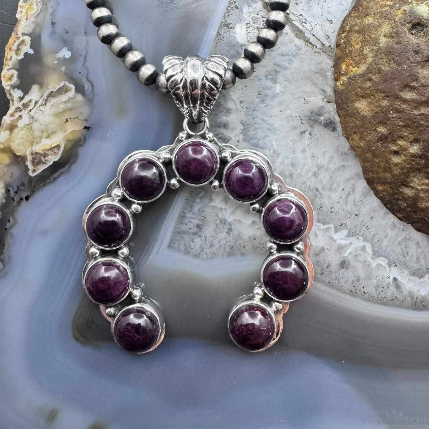 Native American Sterling Silver Rounded Purple Spiny Oyster Naja Pendant For Women