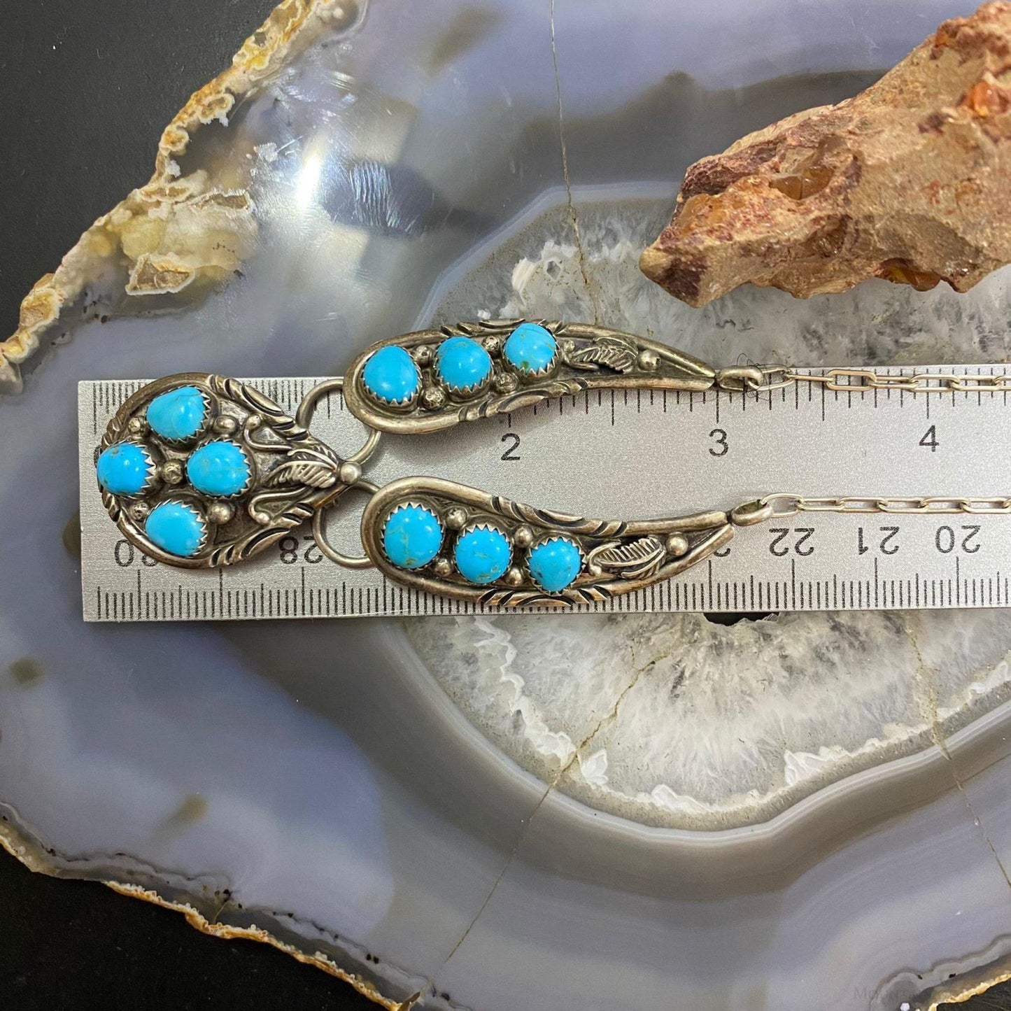 Vintage Native American Sterling Sleeping Beauty Turquoise Cluster 16" Necklace