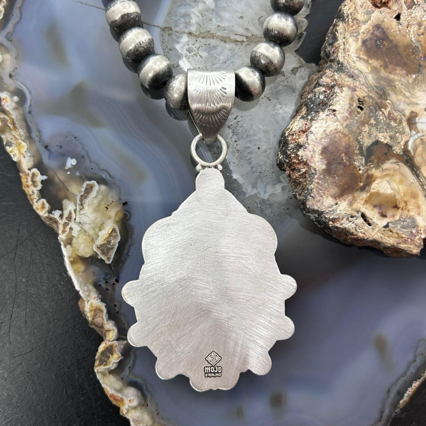 Sterling Silver Southwestern Style Wide Teardrop Peanut Obsidian Pendant For Women