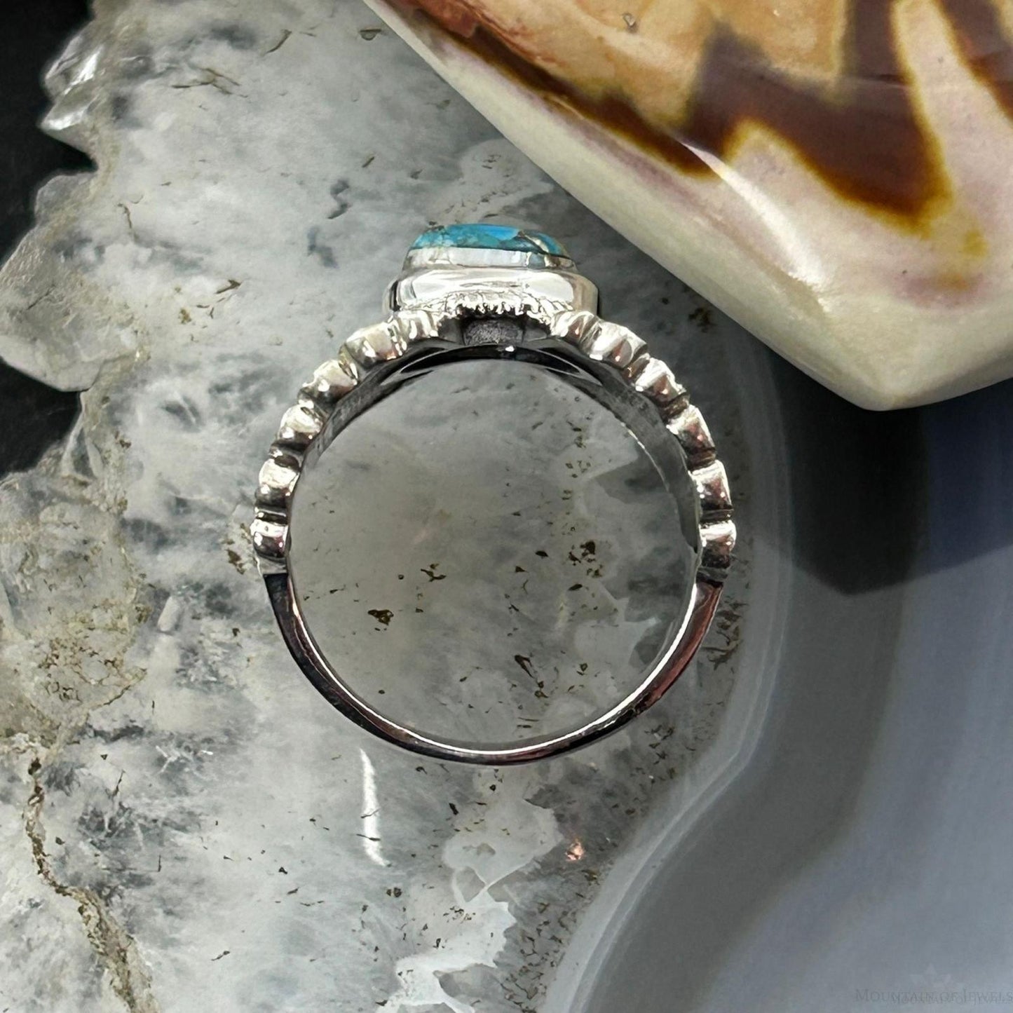 Sterling Silver Southwestern Style Mohave Turquoise Wing Ring Size 7 For Women