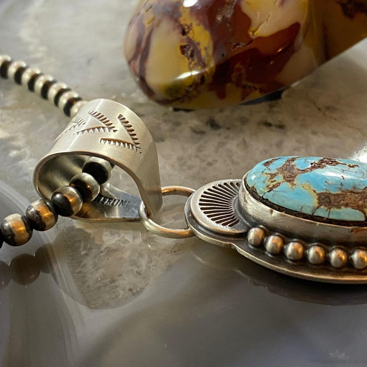 Native American Sterling Oval Kingman Turquoise Decorated Pendant For Women