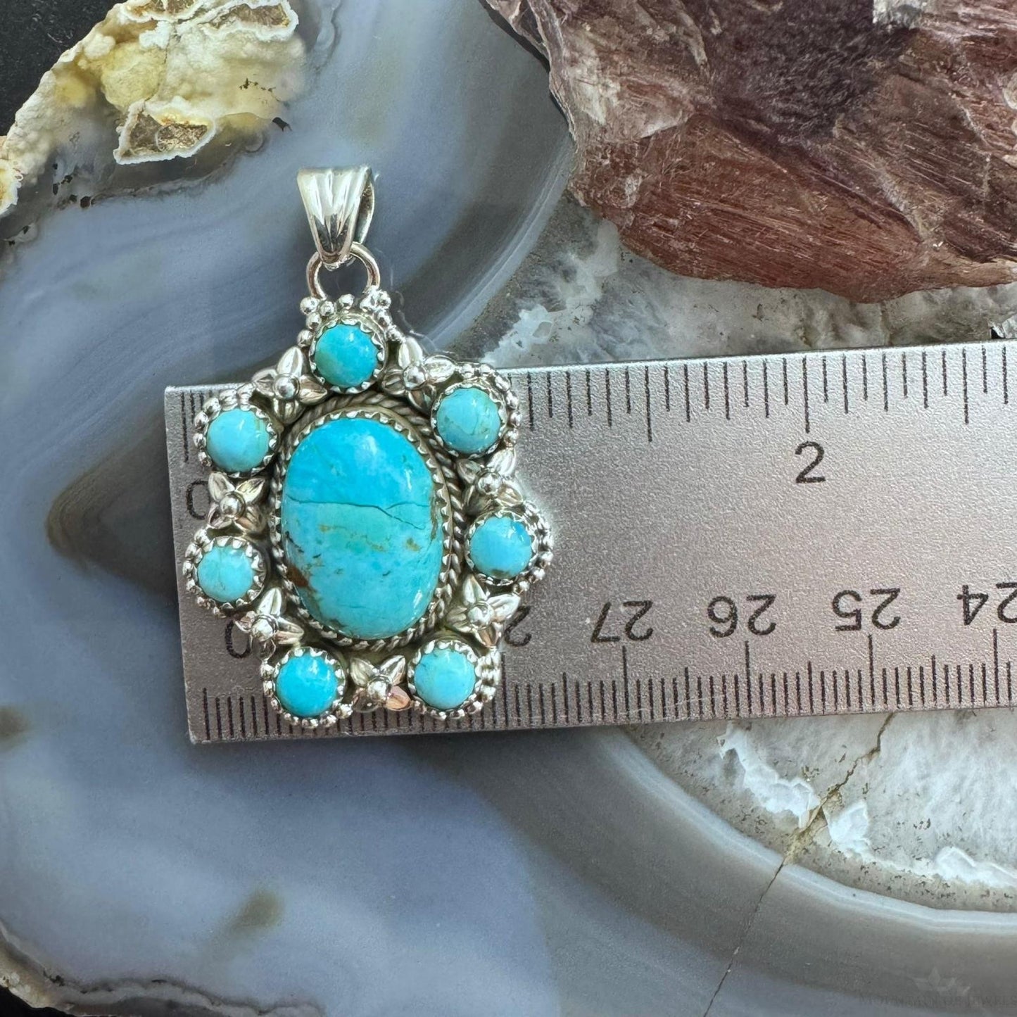 Sterling Silver Southwestern Style Composite American Turquoise Cluster Pendant