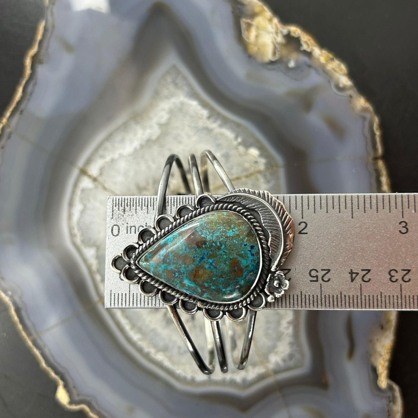 Sterling Silver Southwestern Style Large Teardrop Shattuckite Bracelet For Women #2