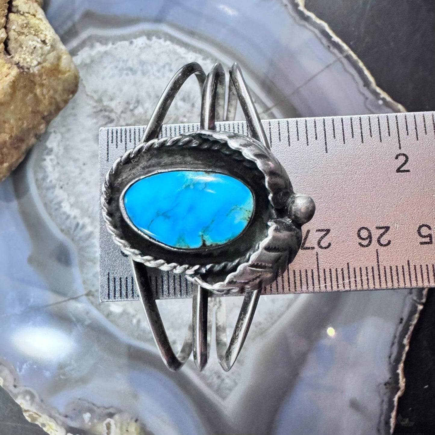 Vintage Native American Silver Turquoise Decorated Bracelet For Women