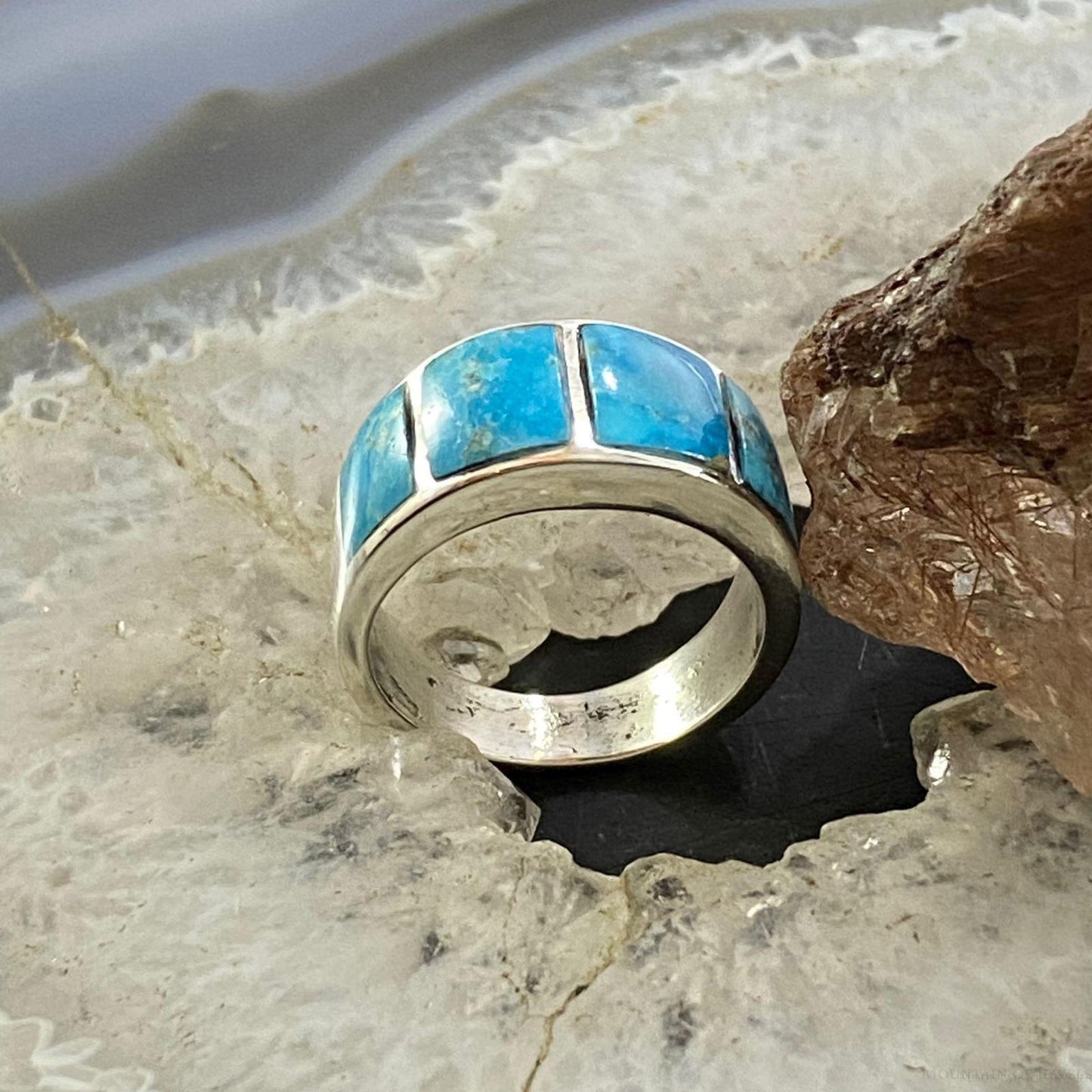 Native American Sterling Silver Blue Ridge Turquoise Graduated Band Ring Size 7