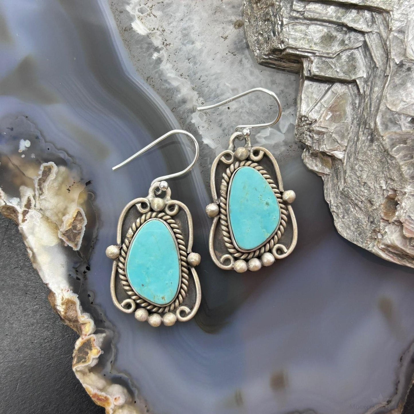 Sterling Silver Southwestern Style Turquoise Decorated Dangle Earrings For Women #2