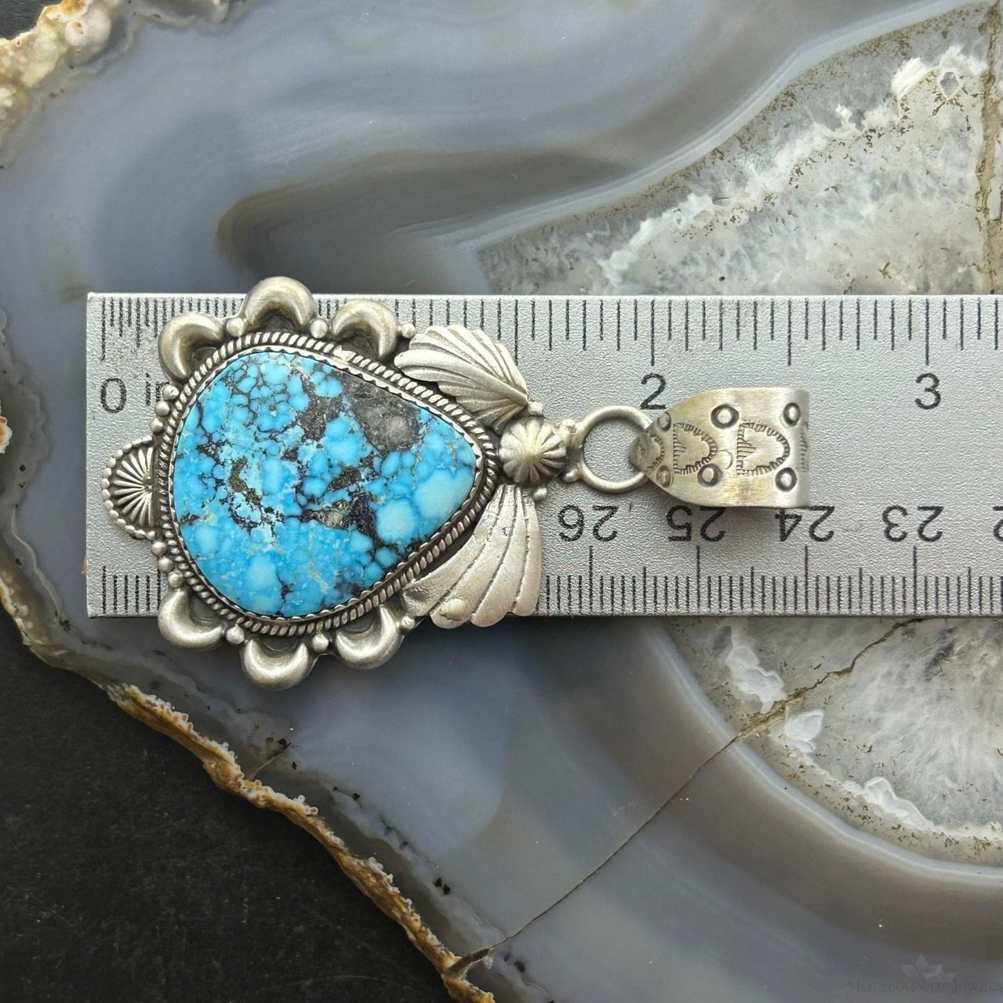 Sterling Silver Southwestern Style Wide Teardrop Kingman Turquoise Pendant For Women
