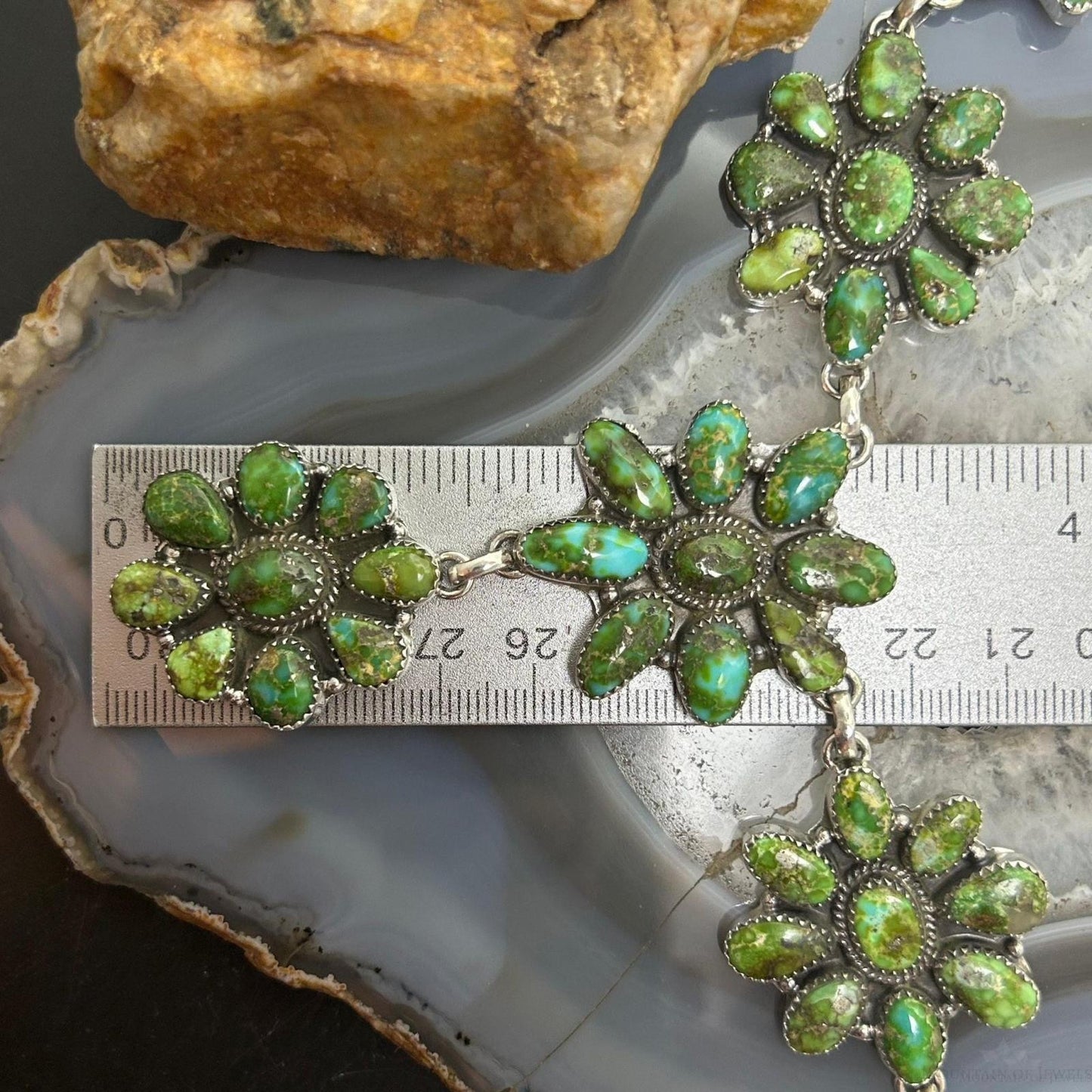 Sterling Silver Southwestern Style Sonora Gold Turquoise Cluster 19" Necklace For Women