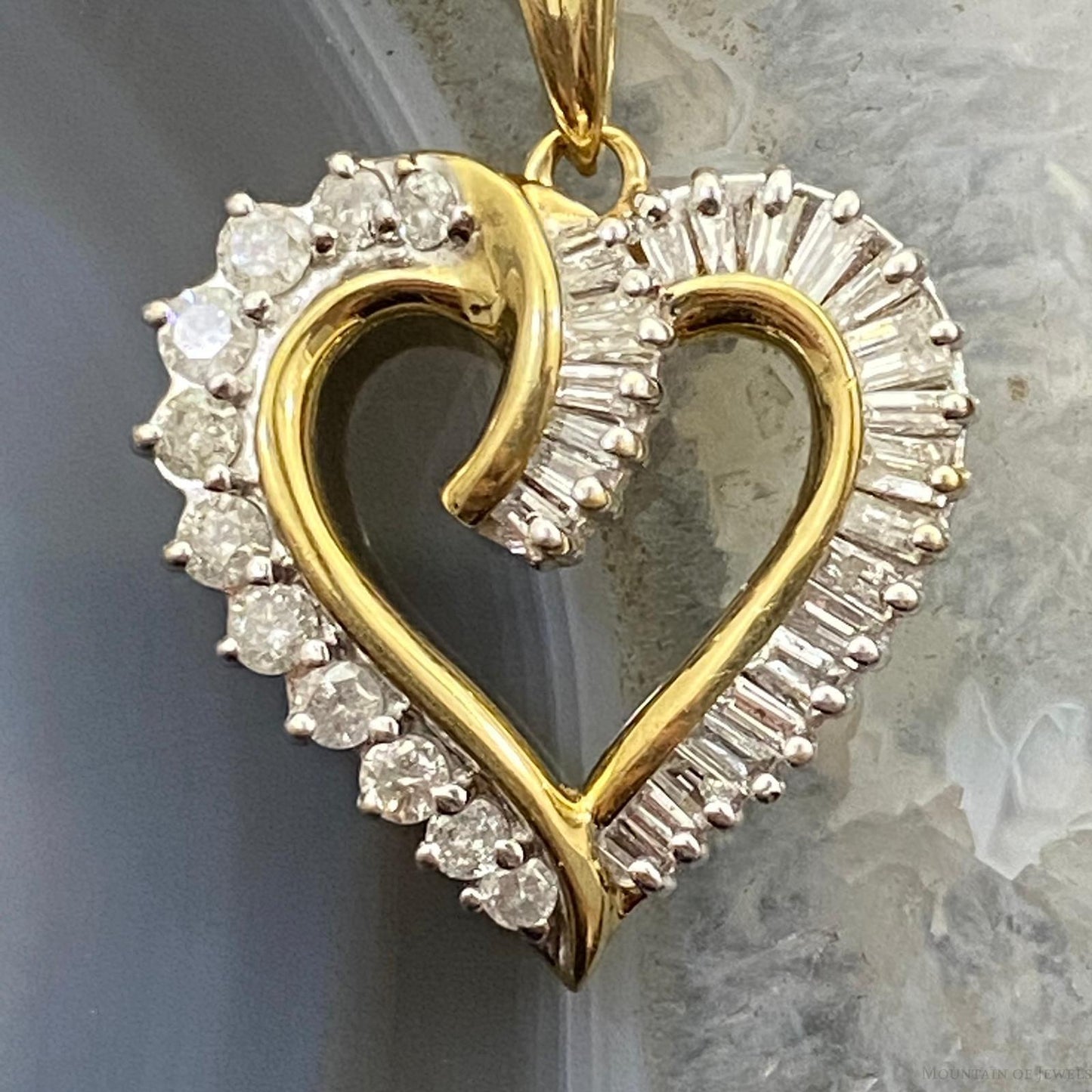 10K Two Tone Gold Diamonds Heart Shape Pendant For Women