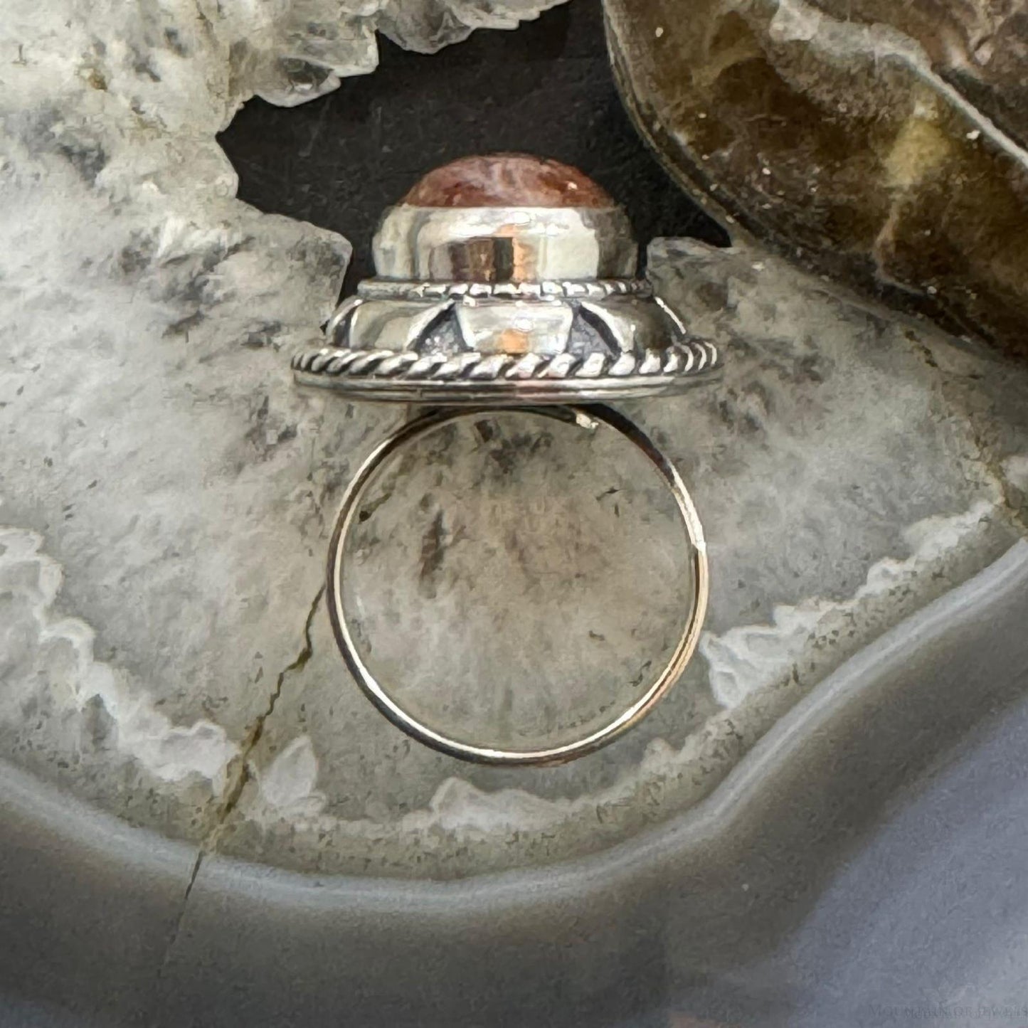 Carolyn Pollack Sterling Silver Oval Brown Jasper Decorated Ring Size 7.5 For Women