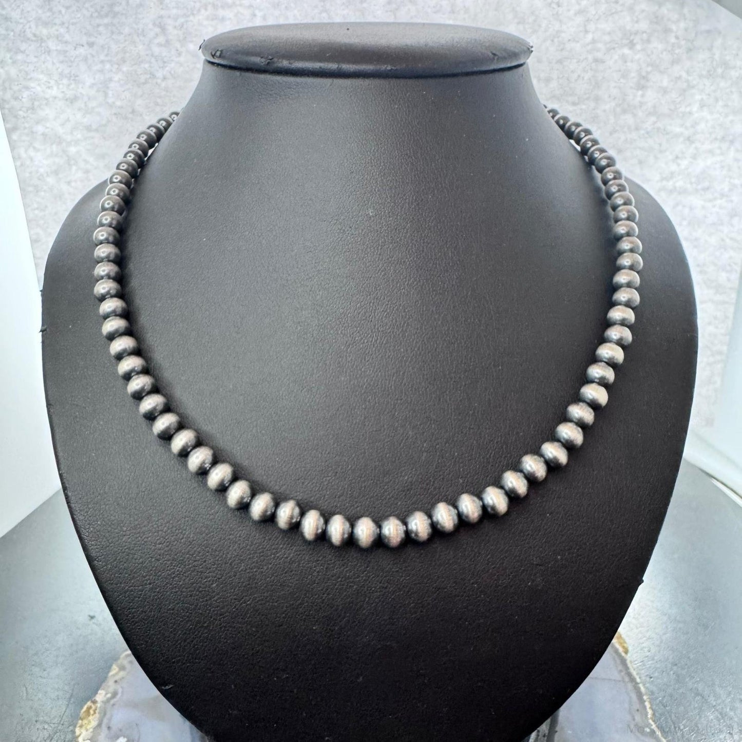 Sterling Silver Southwestern Style 6 mm Navajo Pearl Beads 18"-20" Necklace For Women