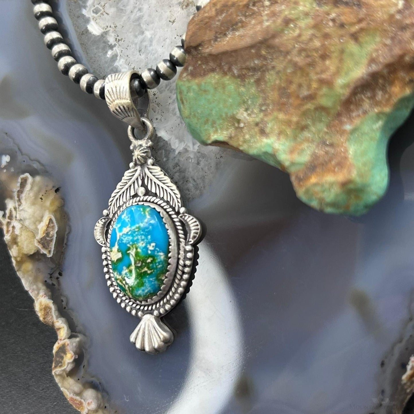 Sterling Silver Southwestern Style Sonora Gold Turquoise Decorated Pendant For Women