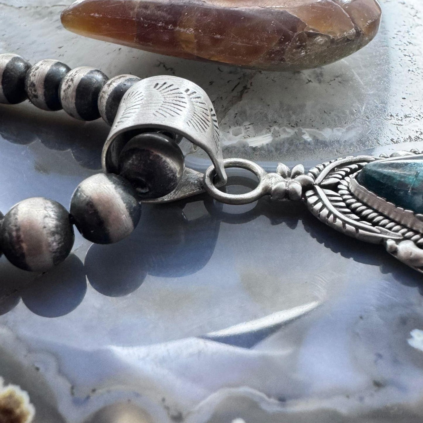 Sterling Silver Southwestern Style Elongated Teardrop Shattuckite Pendant For Women
