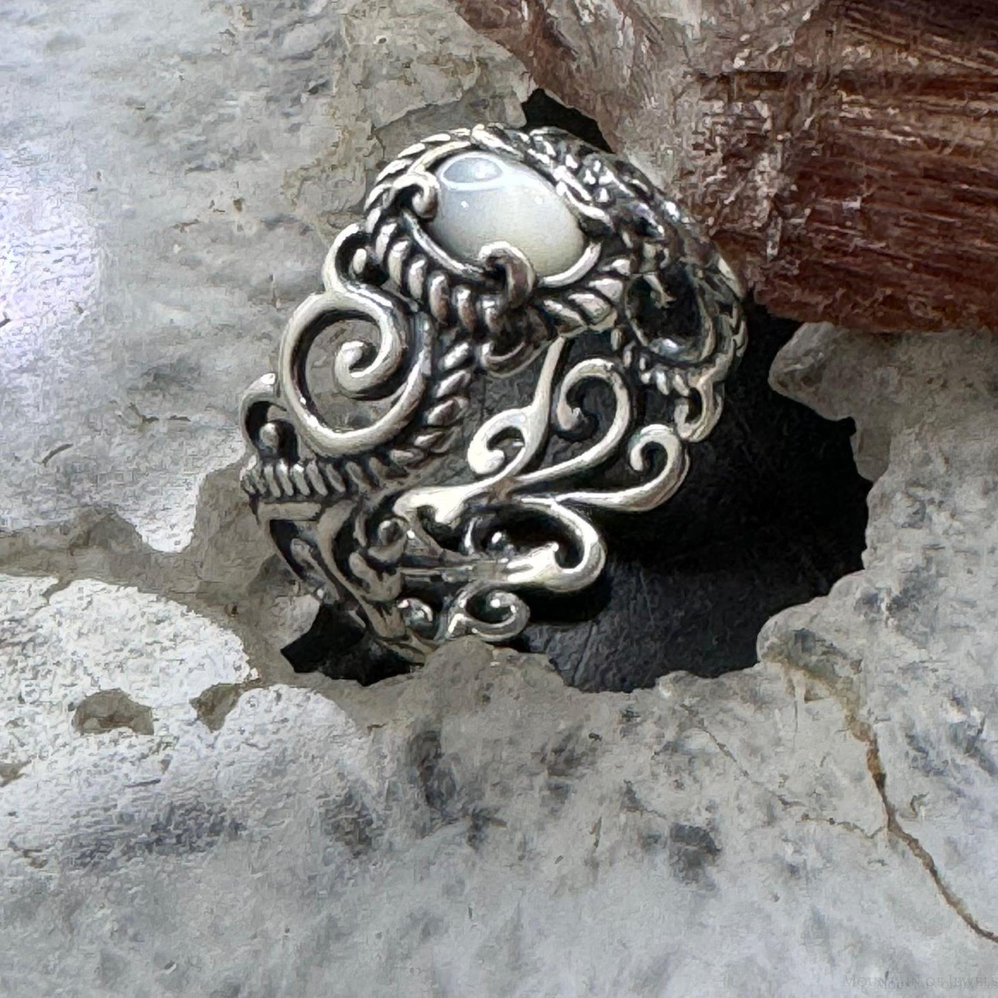 Carolyn Pollack Sterling Silver Oval Moonstone Decorated Ring For Women w/Size Variety