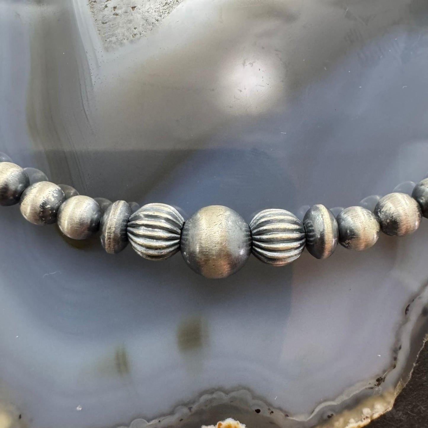 Sterling Silver Southwestern Style Navajo Pearl Beads 2-8 mm Necklace 18"-20" For Women