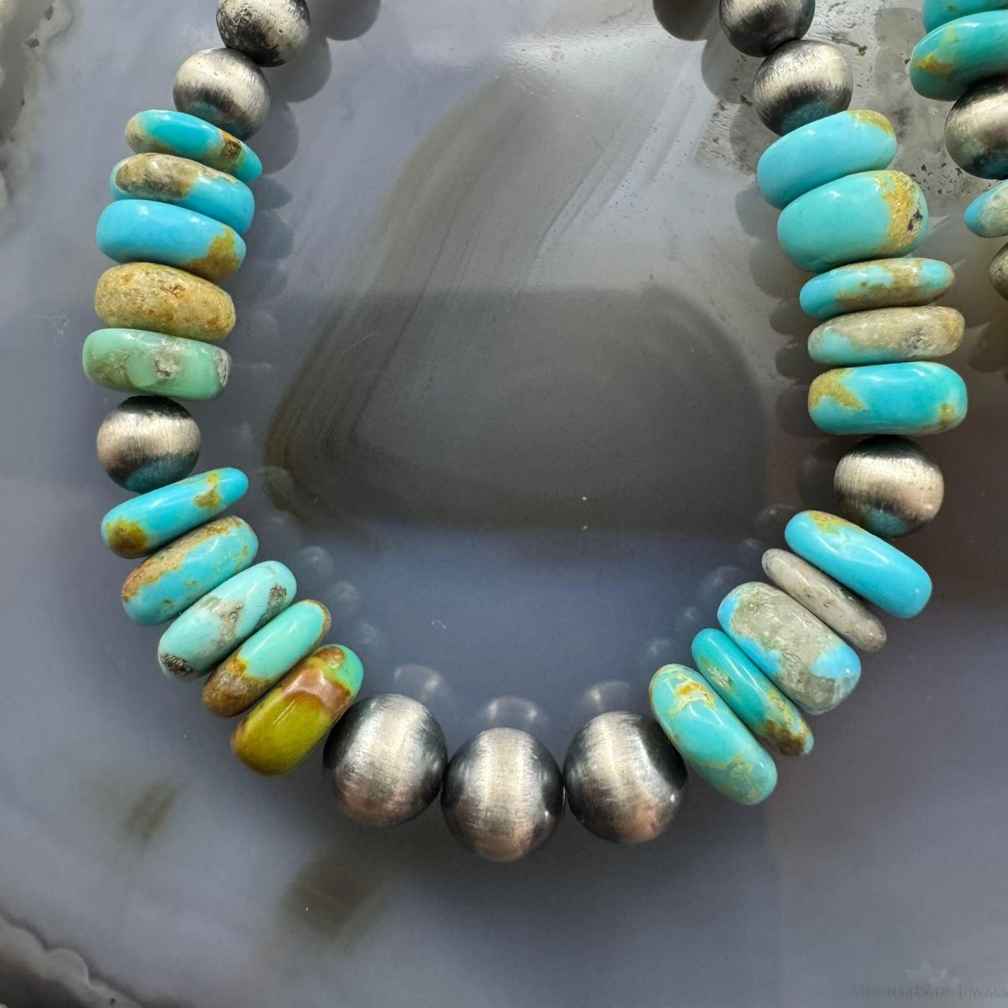 Sterling Silver 4mm Navajo Pearl Southwester Style & 6mm Turquoise Bead Hoop Earrings For Women