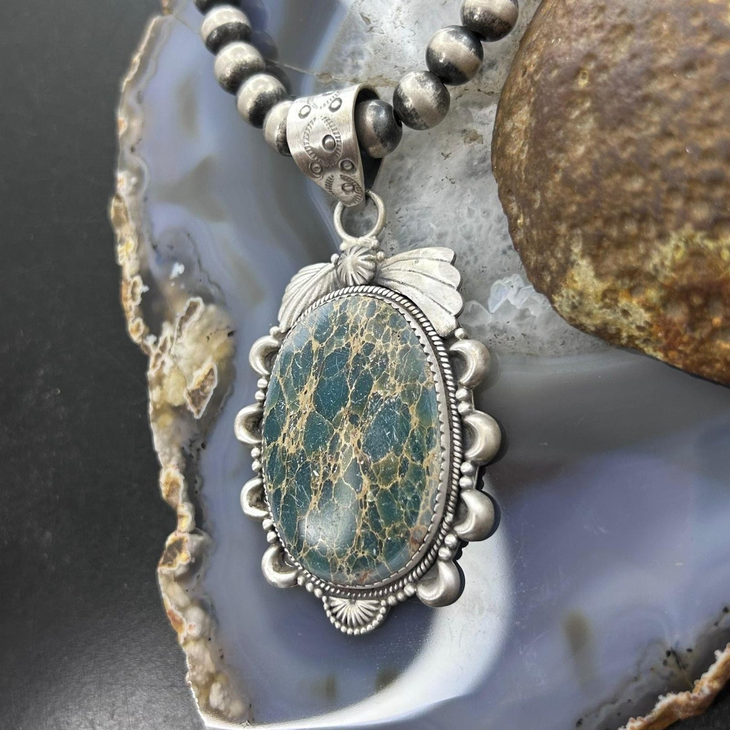 Sterling Silver Southwestern Style Oval Sediment Jasper Pendant For Women