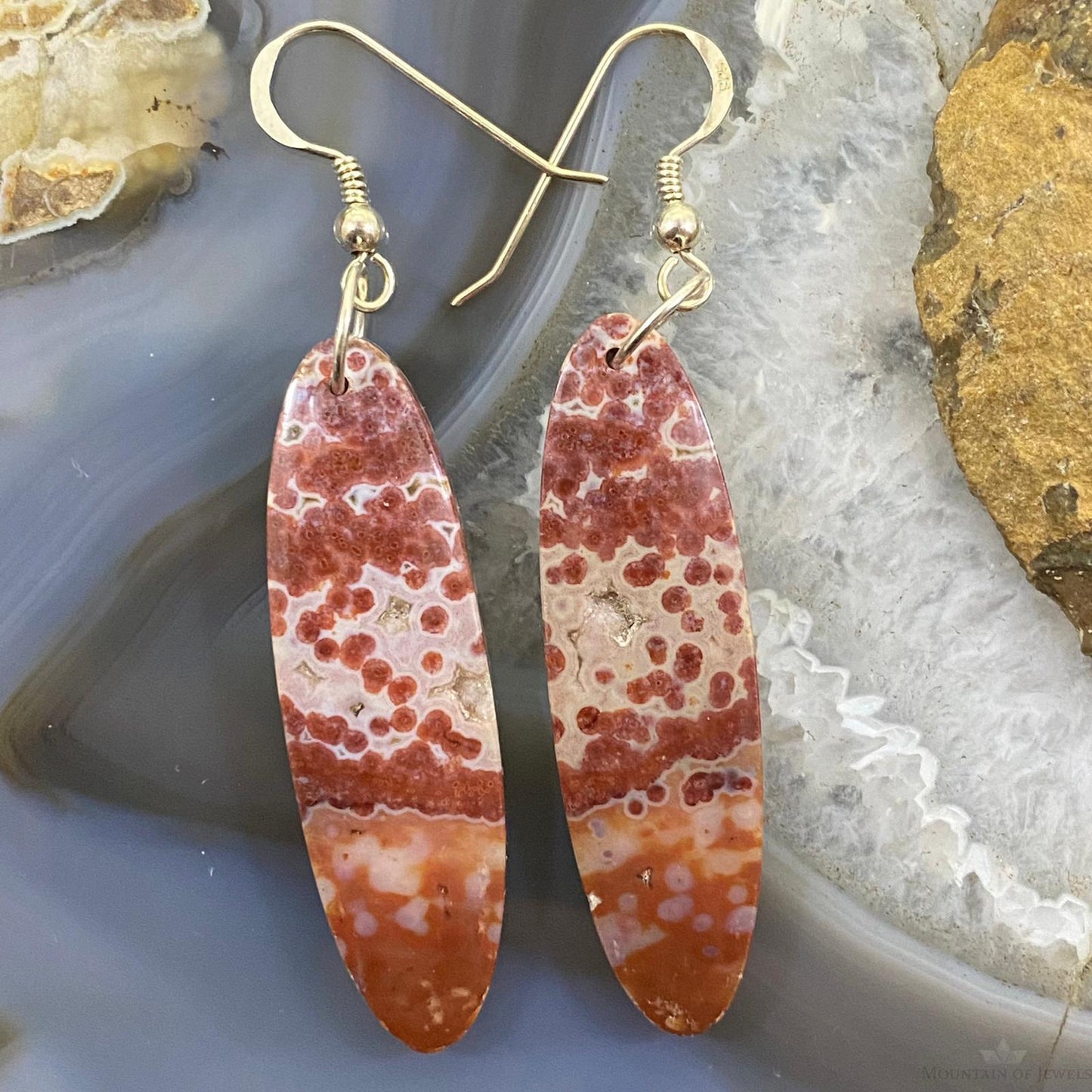 Sterling Silver Oval Red Jasper Slab Dangle Earrings For Women #088