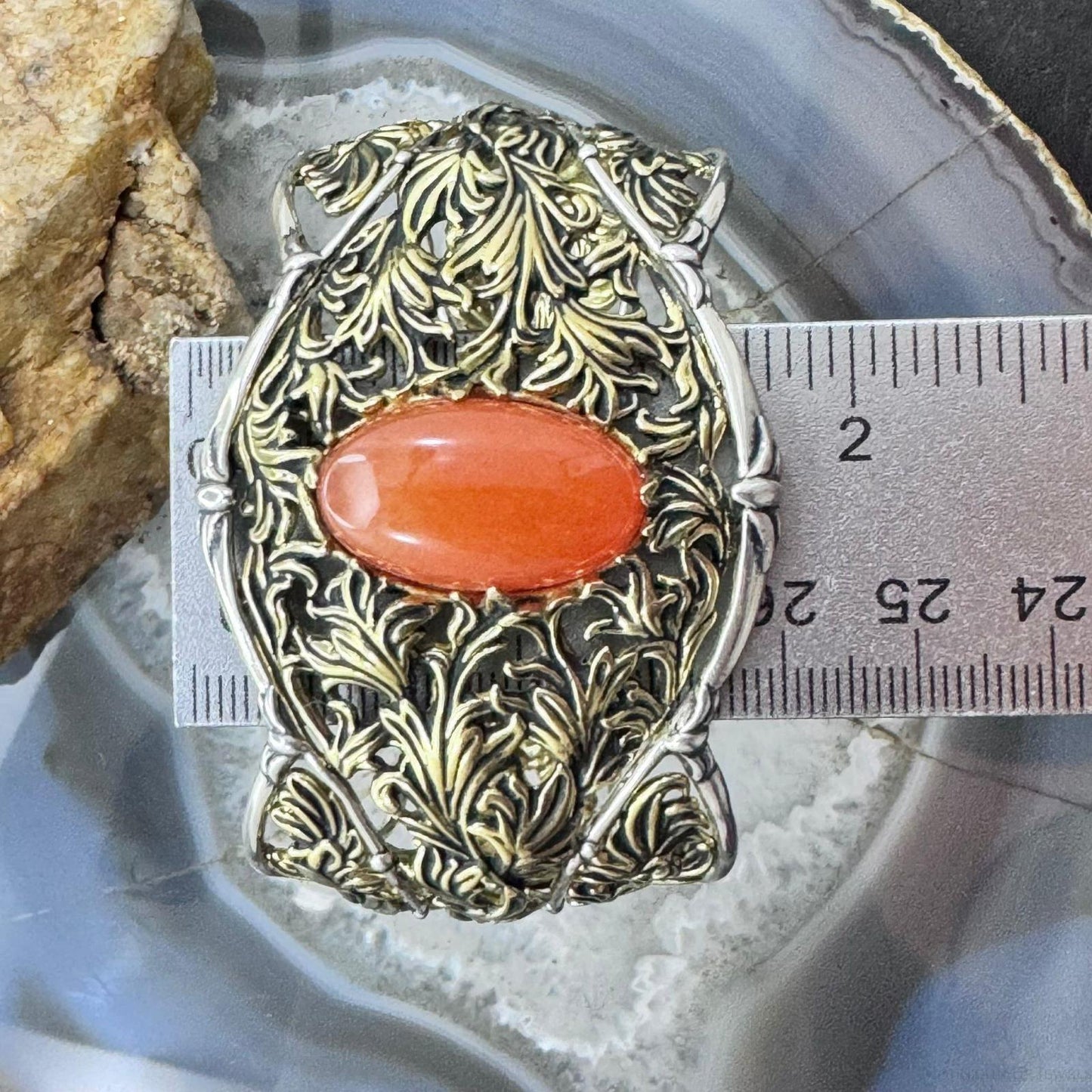 Carolyn Pollack Sterling Silver & Brass Oval Carnelian Decorated Bracelet For Women
