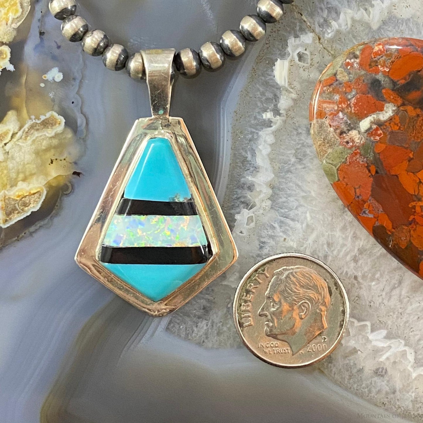 Christine Wolf Sterling Silver Turquoise/Opal/Onyx Inlay Kite Pendant For Women