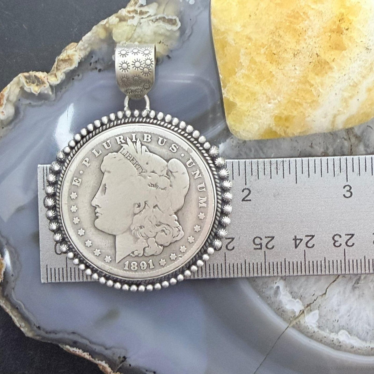 Genuine 90% Silver 1891 US Morgan Dollar Decorated Unisex Pendant