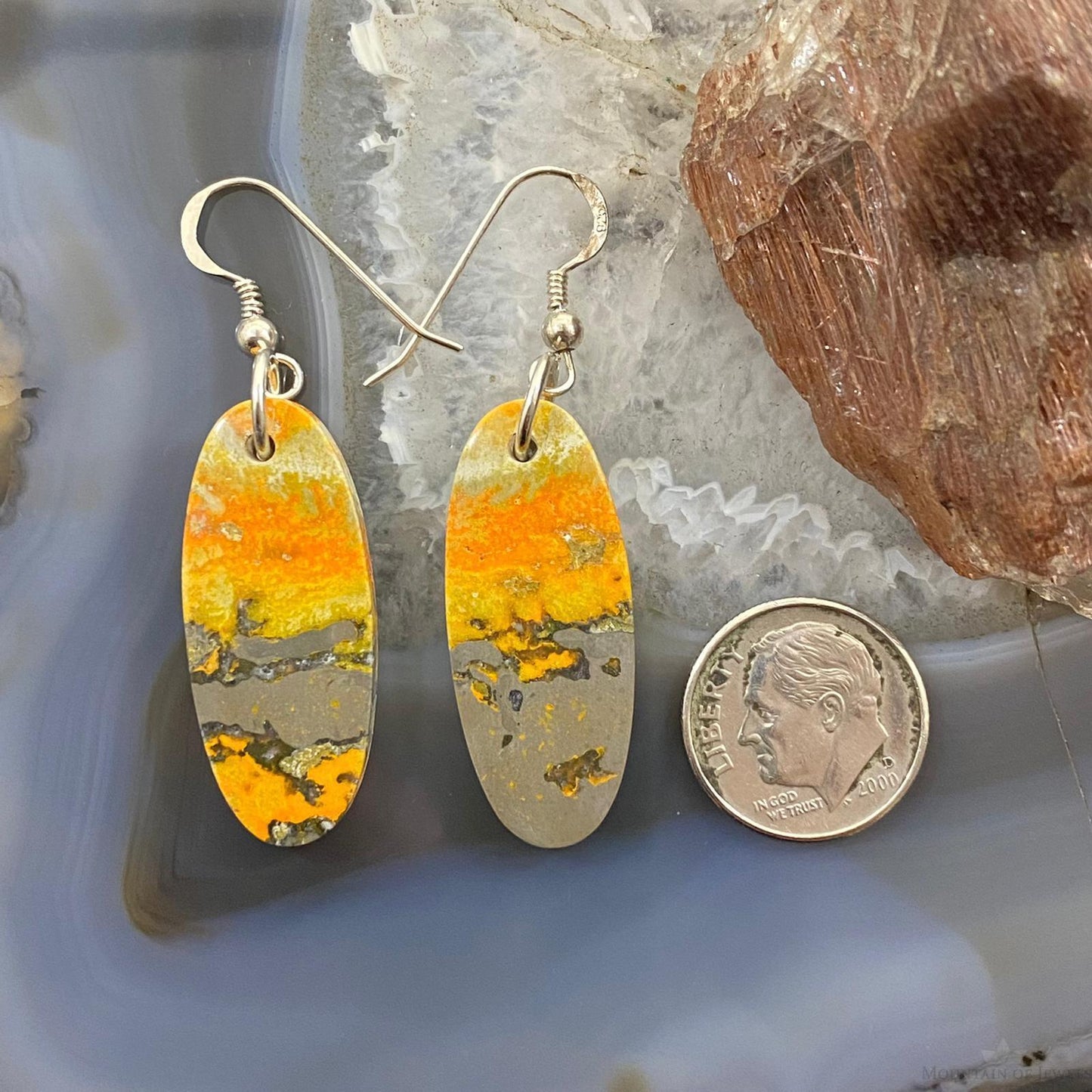 Sterling Silver Oval Bumblebee Jasper Slab Dangle Earrings For Women #005