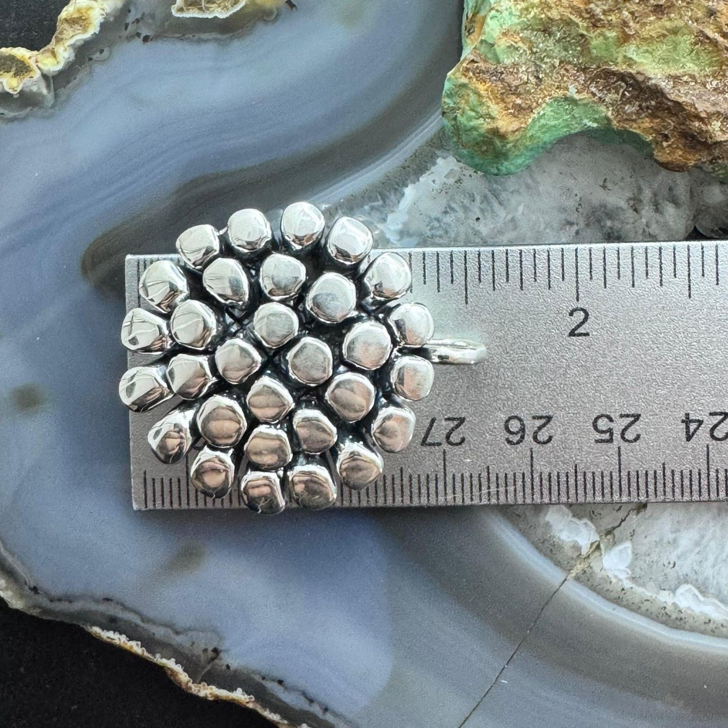 Sterling Silver Fashion Electroform Rounded Petals Flower Pendant- Taxco Mexico