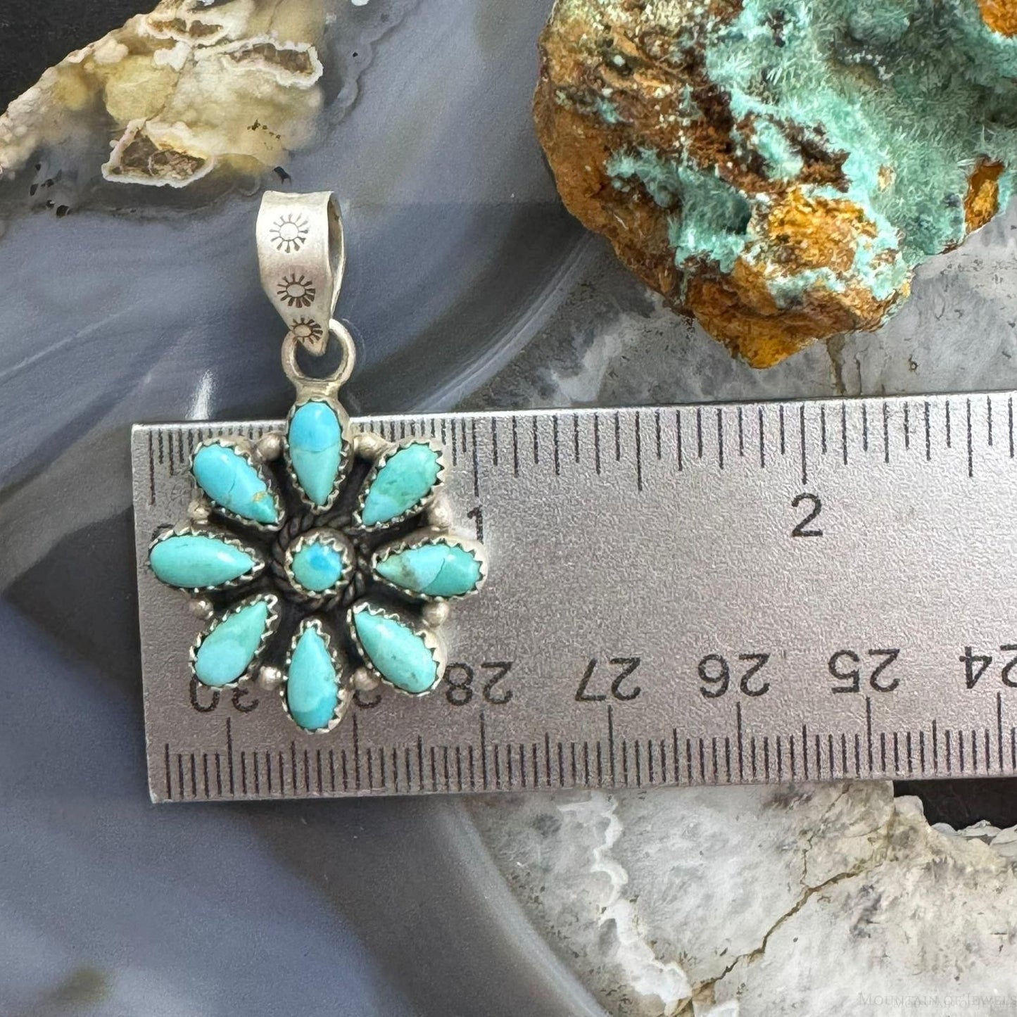 Sterling Silver Southwestern Style Turquoise Decorated Cluster Pendant For Women