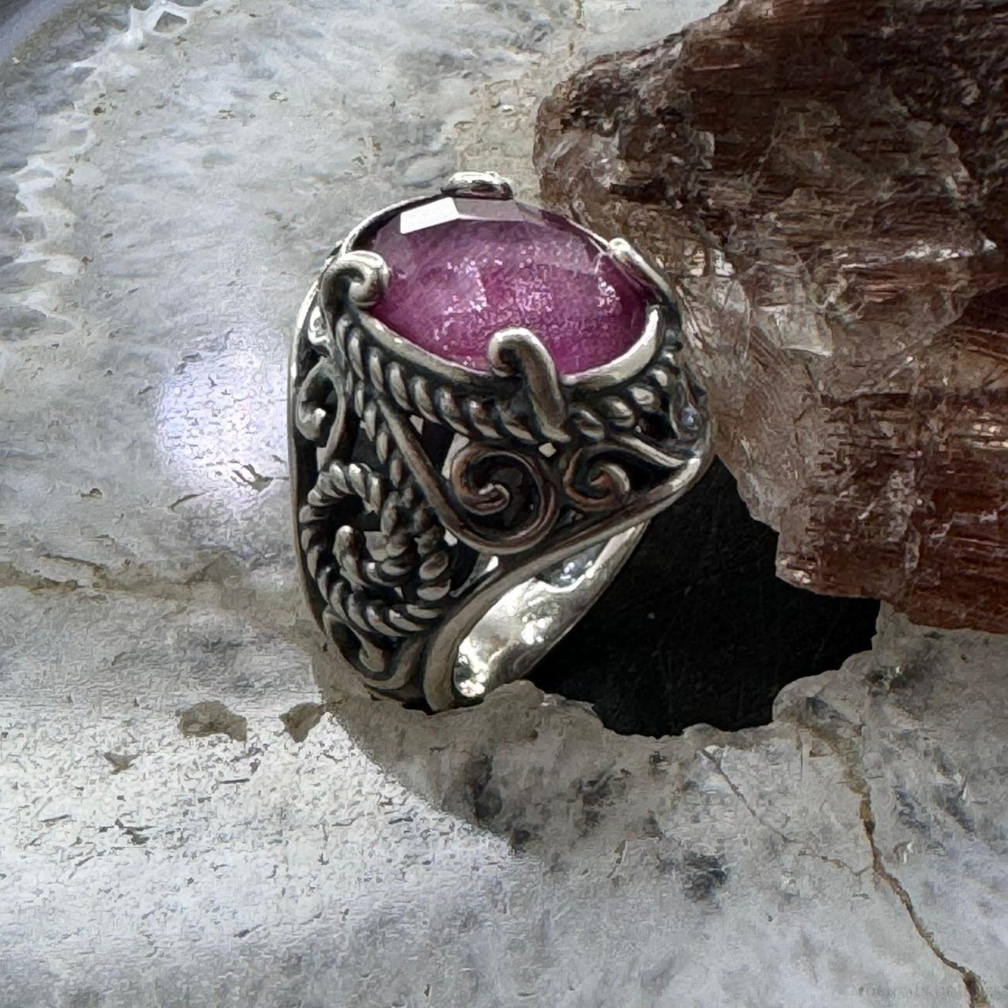 Carolyn Pollack Sterling Silver Oval Ruby Doublet Decorated Ring For Women Size Variety