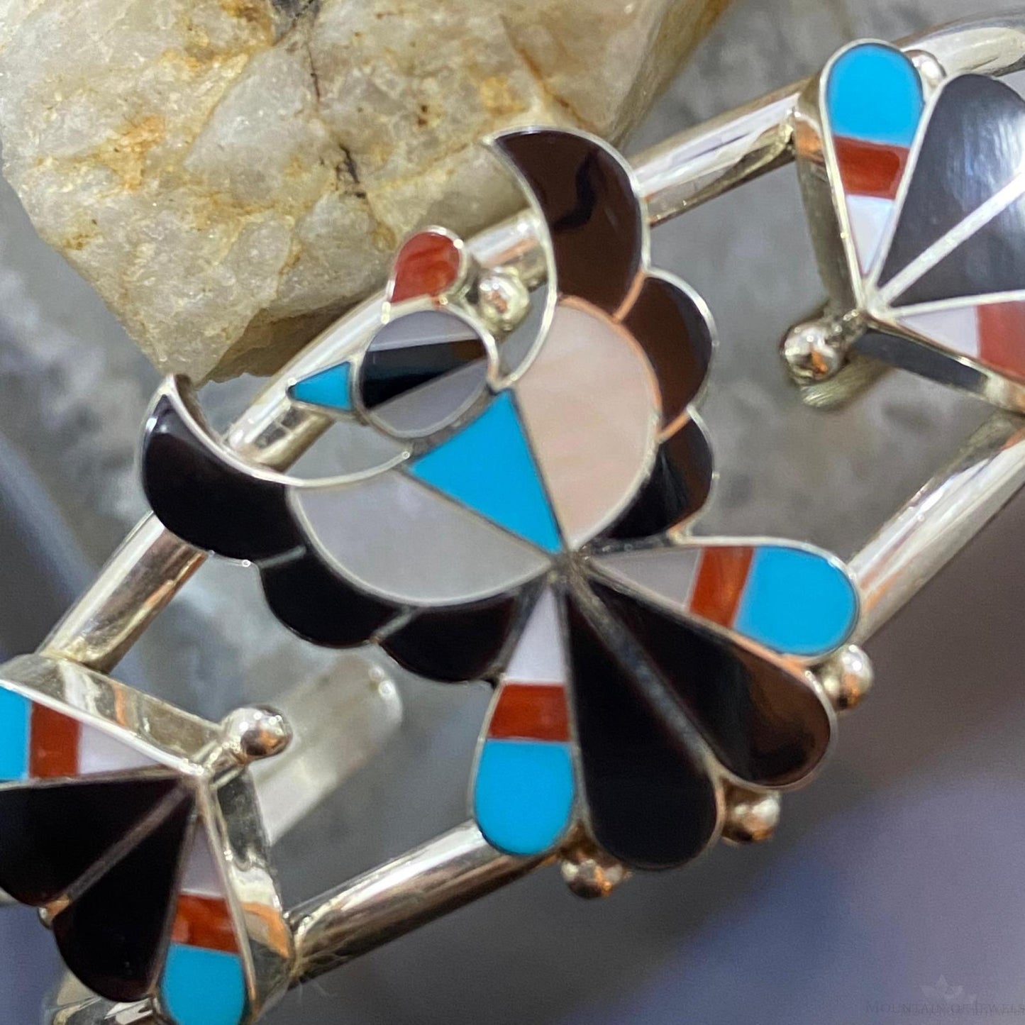 Beon Wallace Zuni Native American Sterling Multi Stones Inlay Thunderbird Cuff