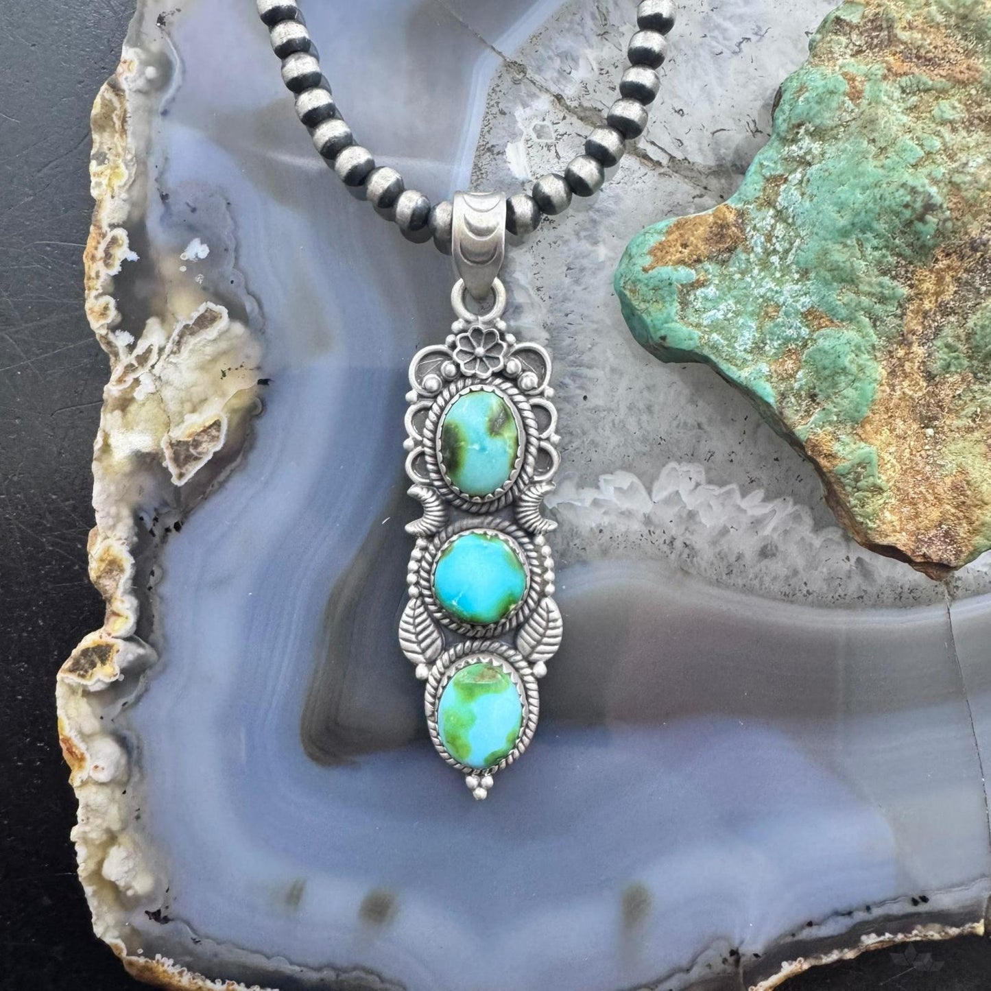Sterling Silver Southwestern Style 3 Sonora Gold Turquoise Pendant For Women