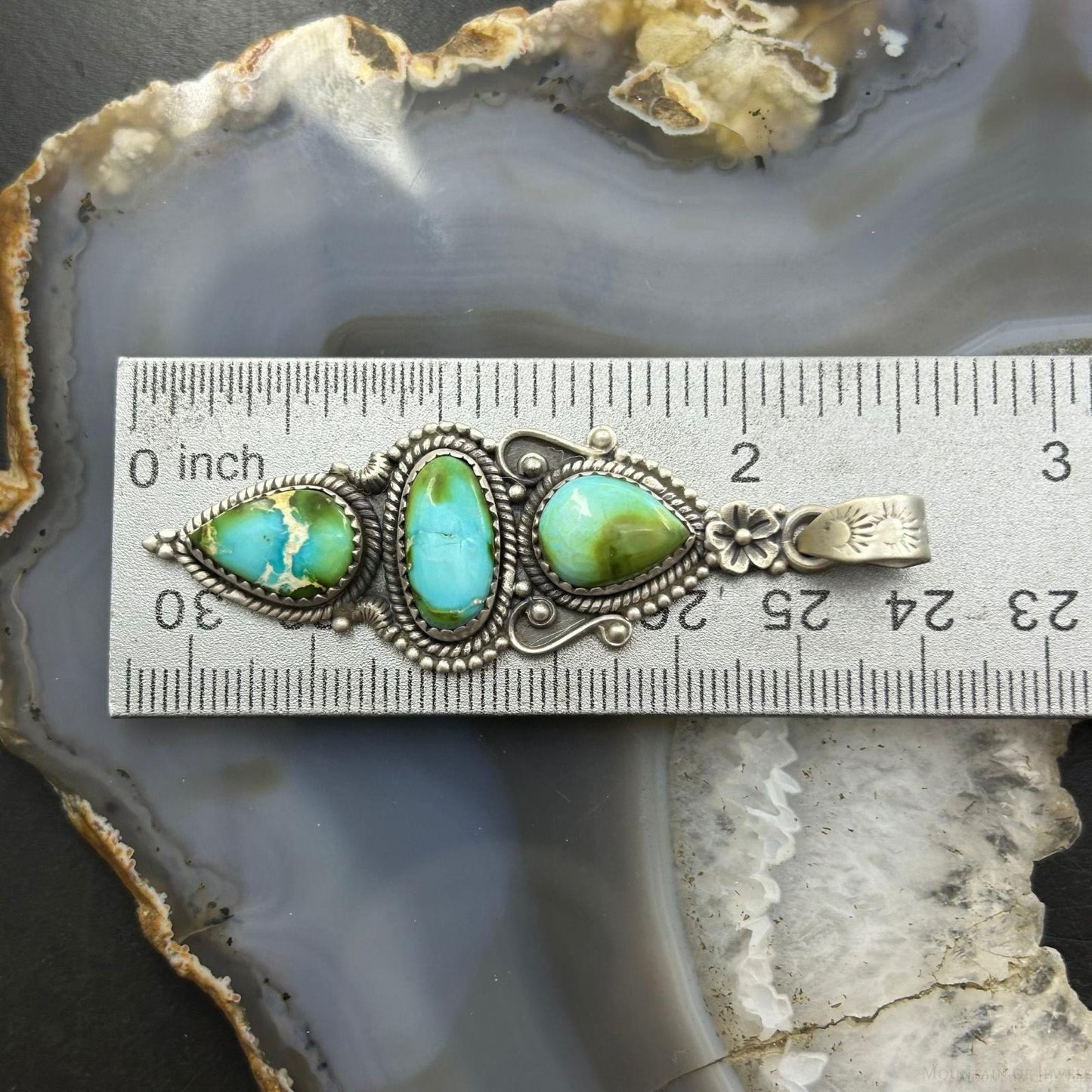 Sterling Silver Southwestern Style 3 Sonora Gold Turquoise Decorated Pendant For Women