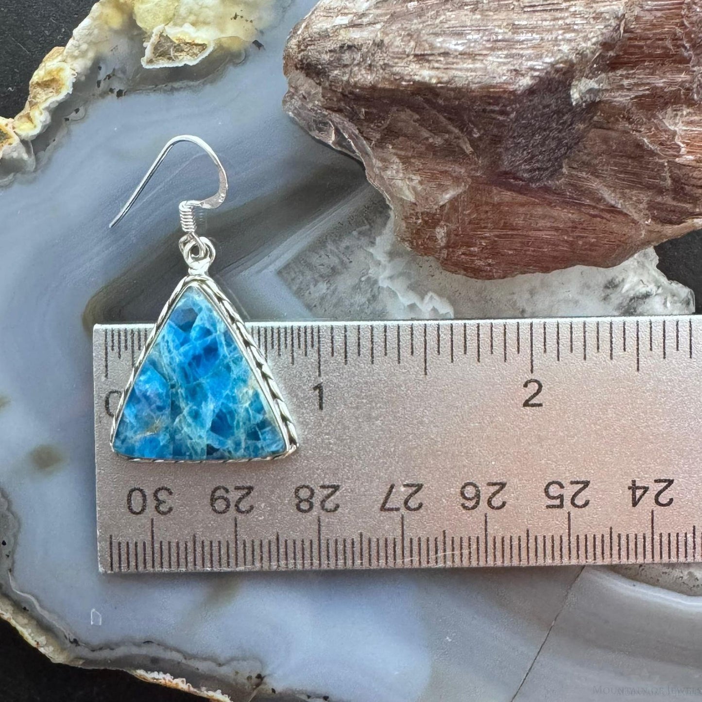 Sterling Silver Southwestern Style Triangle Blue Apatite Dangle Earrings For Women