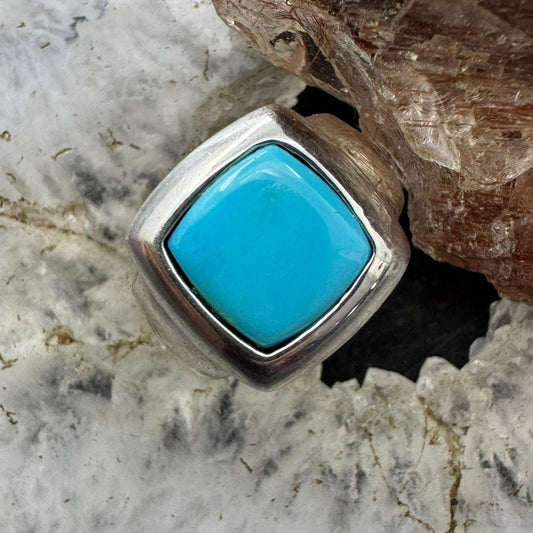 Carolyn Pollack Southwestern Style Sterling Silver Square Turquoise Ring For Women